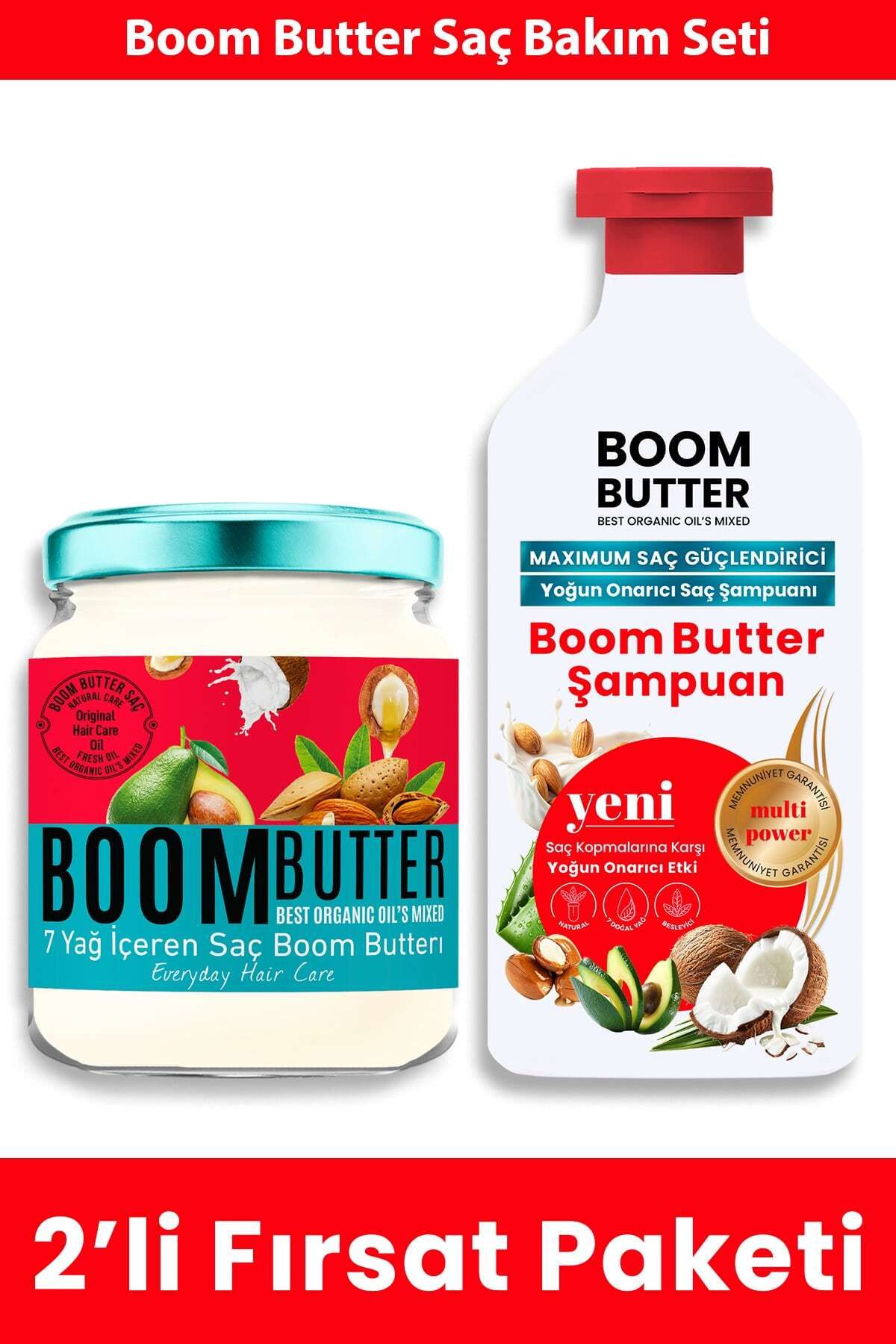 BOOM BUTTER Saç Bakım Yağ ve Şampuan Paketi