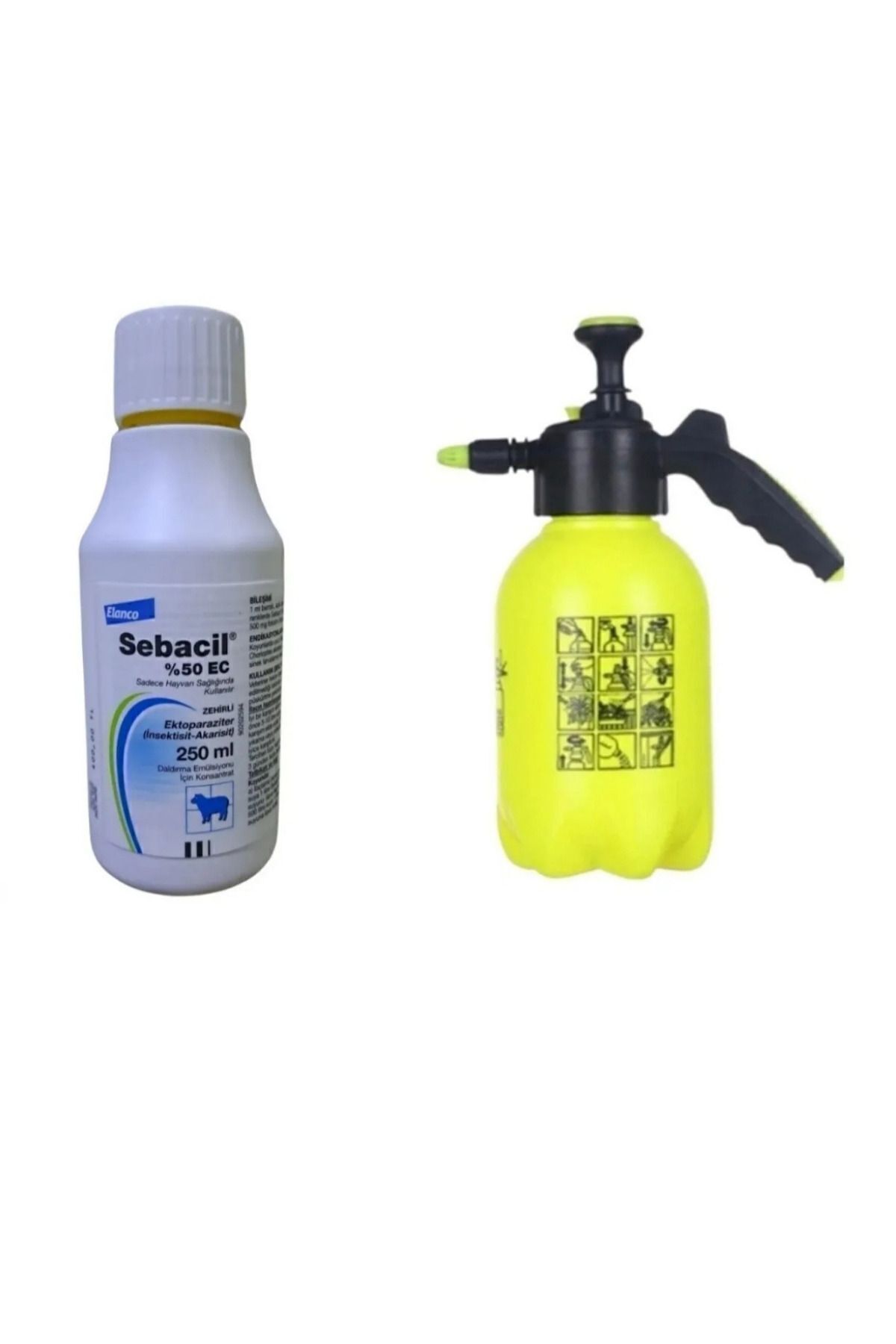 ELANCO Sebacil 250ml /2lt Basınçlı Ilaçlama Pompası/ Bit Pire Kene Sinek Ilacı 2'li Set