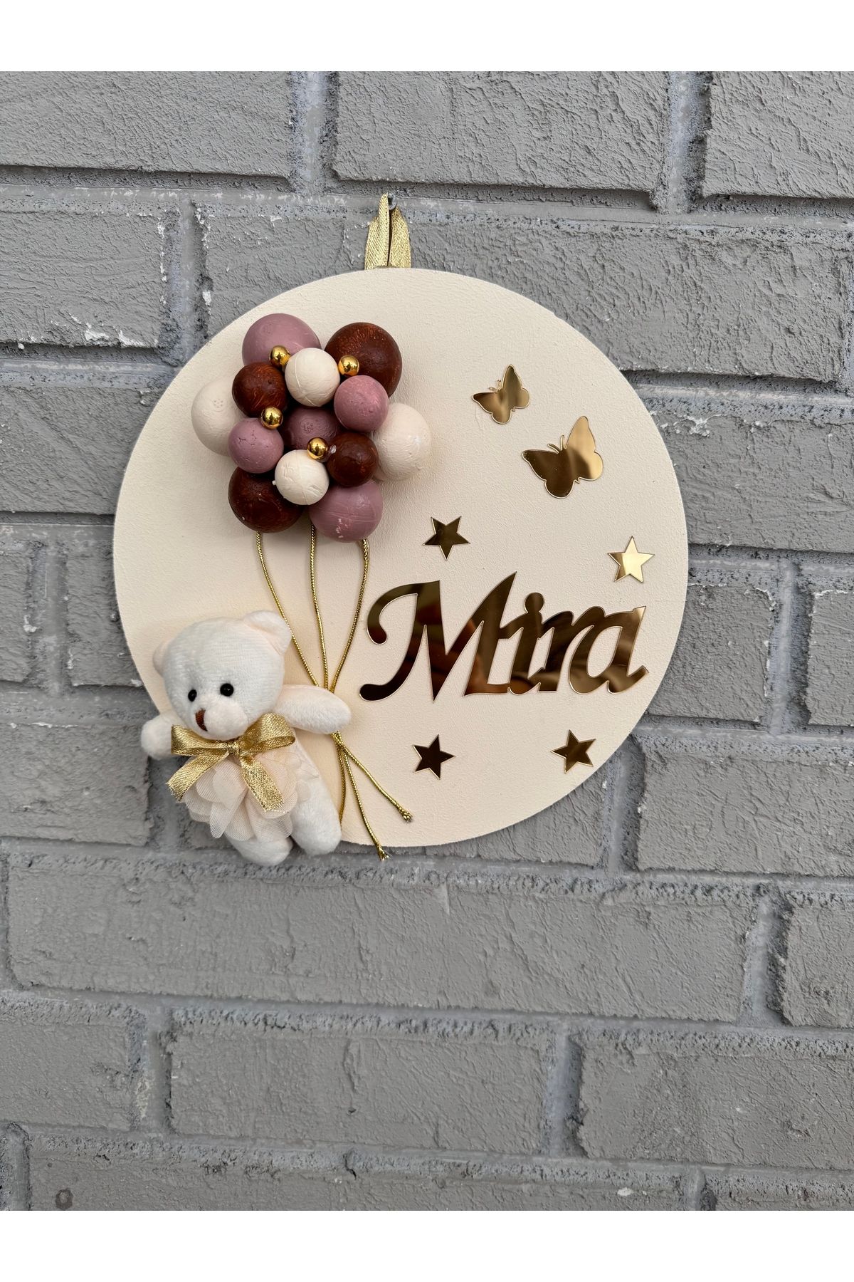 NeşeliAtölyem 26 cm Yuvarlak Bubble Ayıcıklı Bebek Kapı ve Duvar Süsü