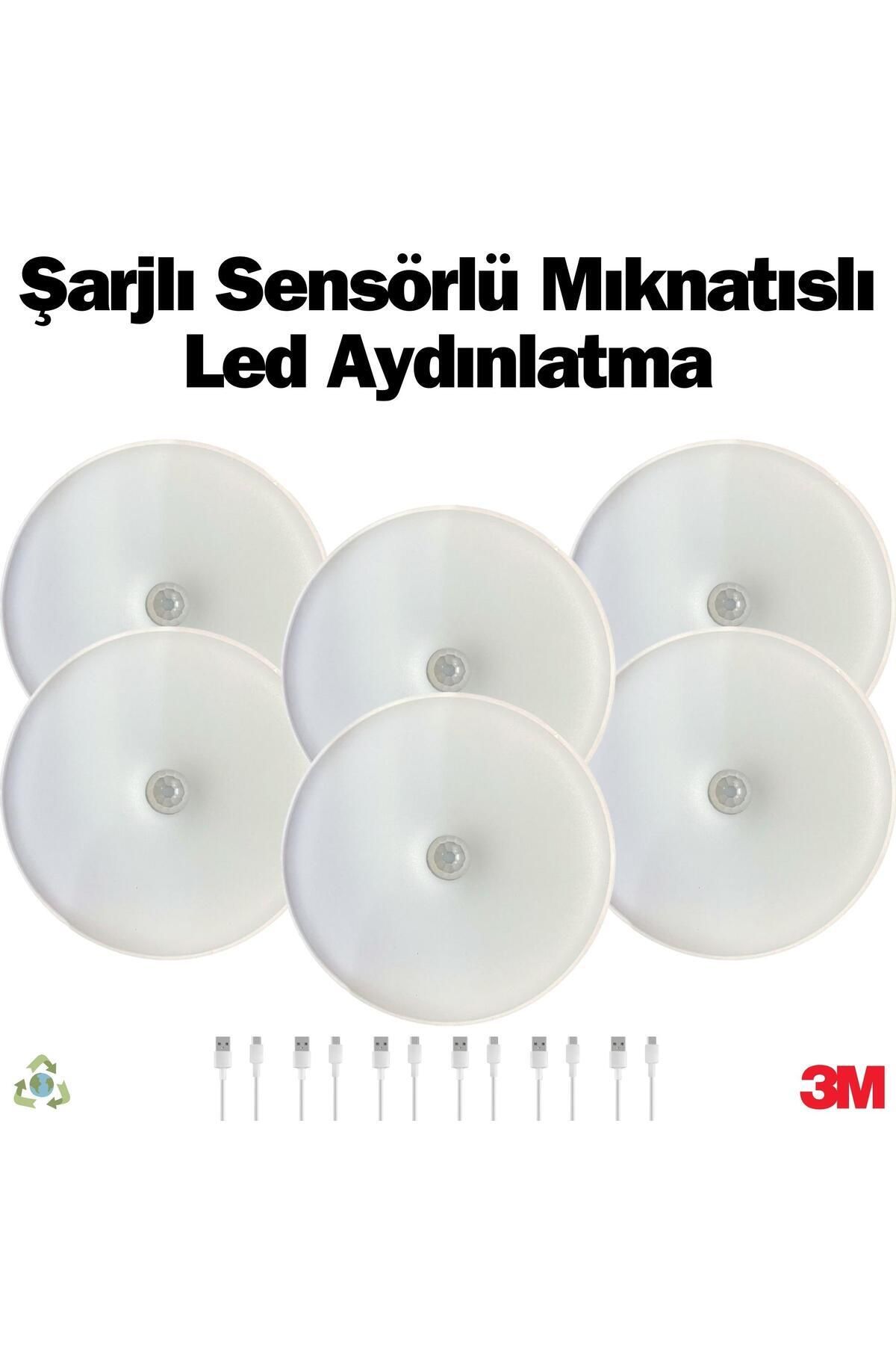 AmberLED 6 Adet Hareket Sensörlü Ledli Gece Lambası, Şarj Edilebilir, Ilık Günışığı, Dolap Içi Lamba