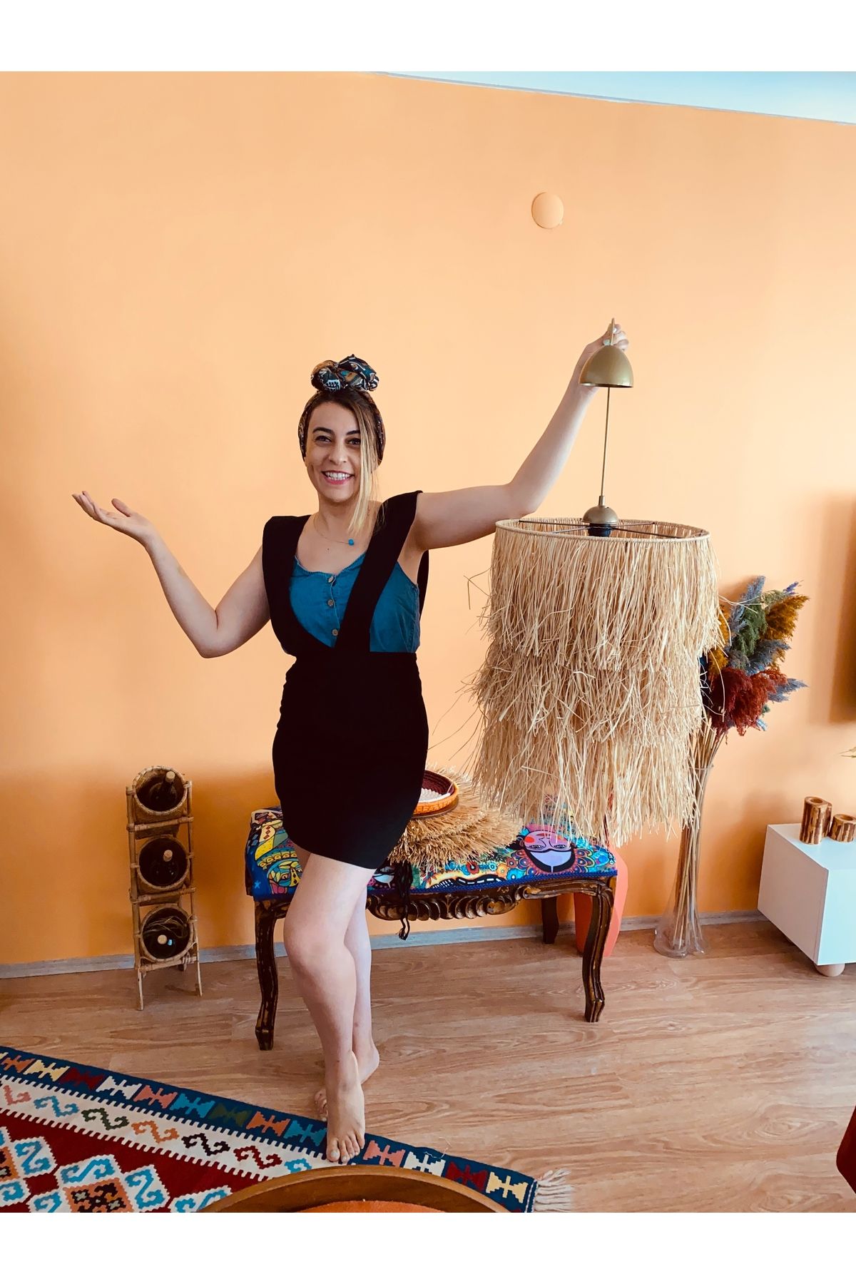 Aylak Tasarım Aylak Şeyler 3 katlı rafya avize ,bohem avize,bambu avize