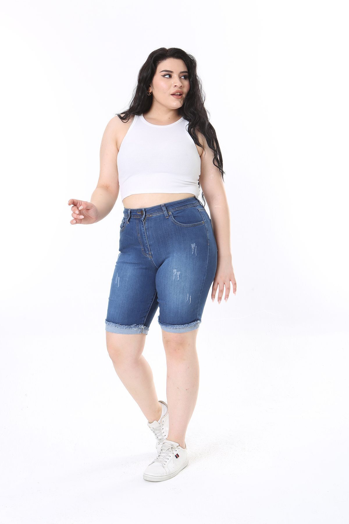 Era Lisa Duble Paça Yüksek Bel Full Likralı Kot Şort