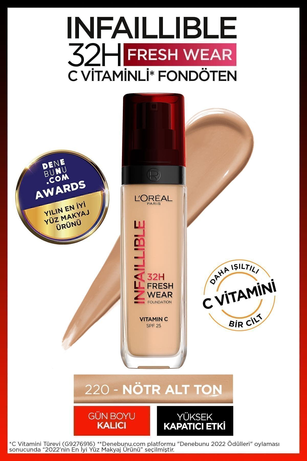 L'Oreal Paris L'Oréal Paris Infaillible 32H Fresh Wear C Vitaminli Fondöten - 220 Sand