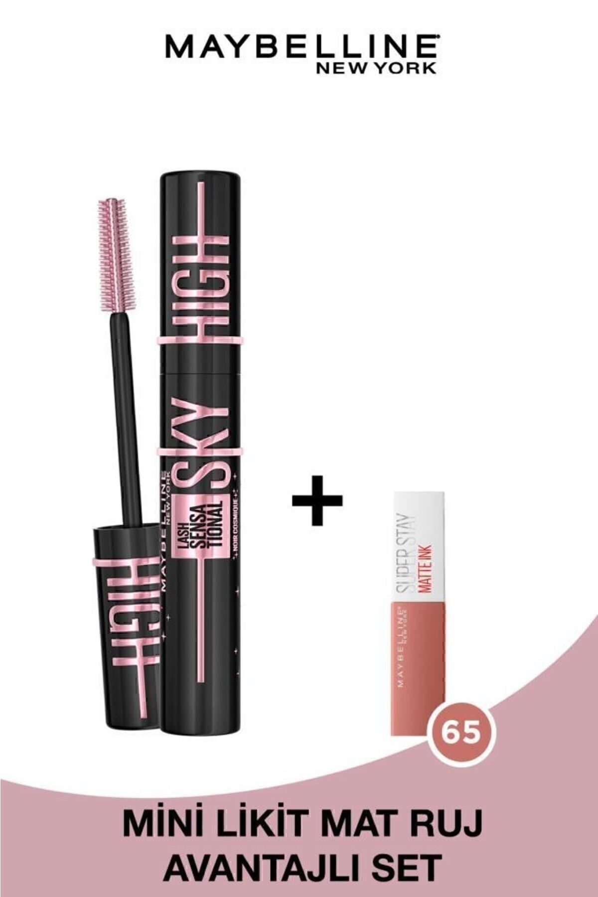 Maybelline New York Lash Sensational Sky High Cosmic Black Maskara & Mini Super Stay Matte Ink Ruj 65 Seductress 2.7ml