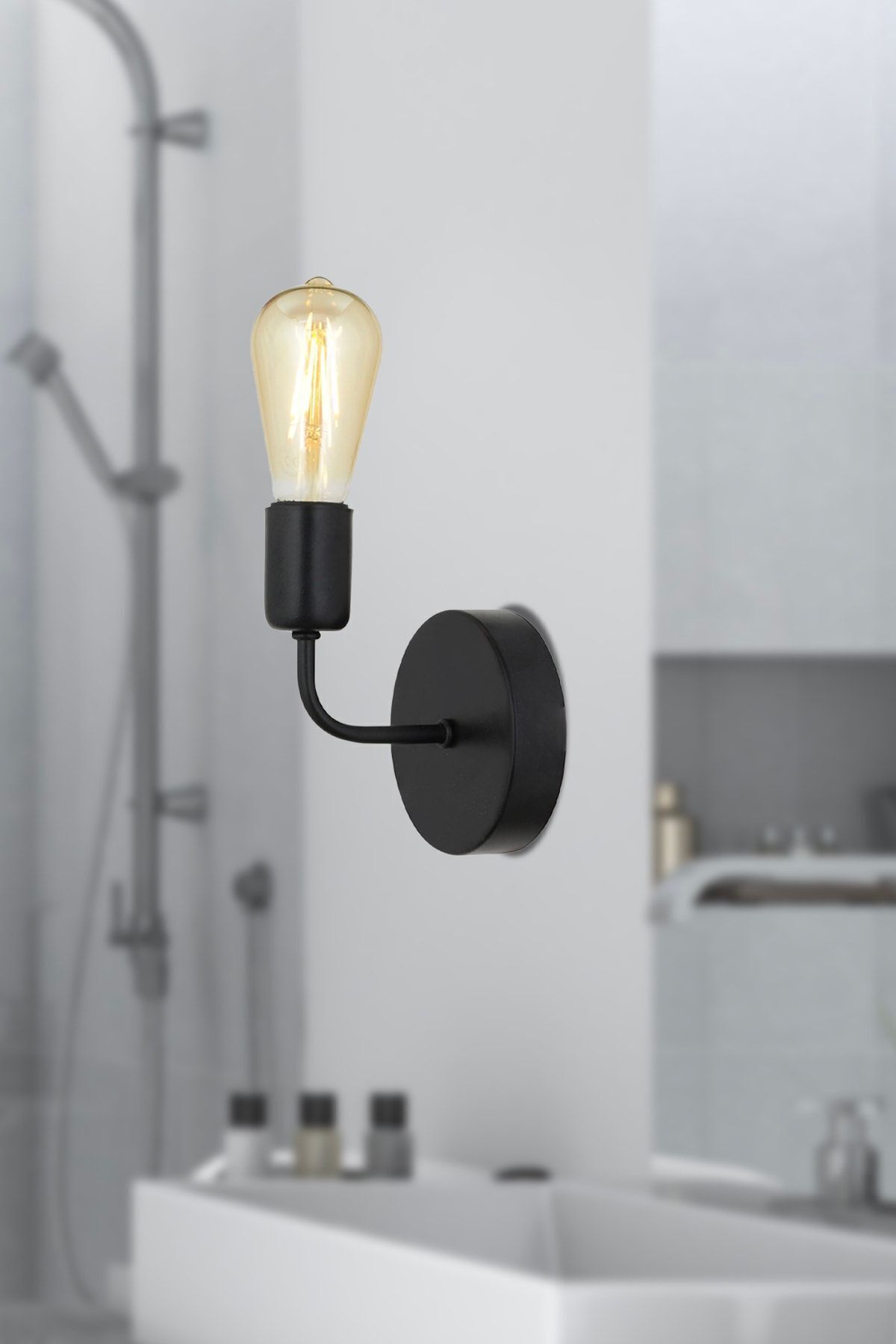 Apliqa Core Siyah Duvar Lambası Yatak Odası-Yatak Başı-Banyo İçin Modern Retro Aplik