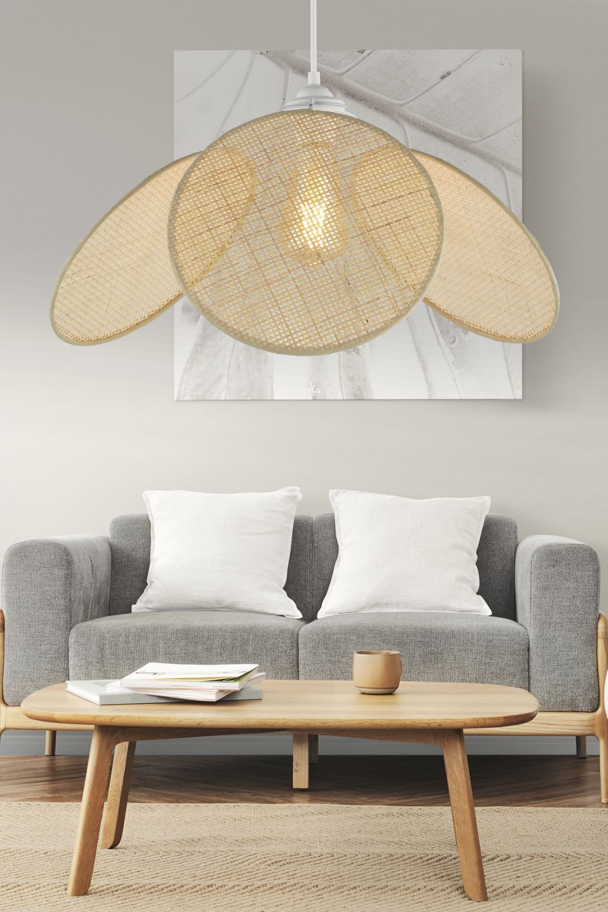 Apliqa Pavlik Tekli Rattan Modern Tasarım Oturma Odası Avize