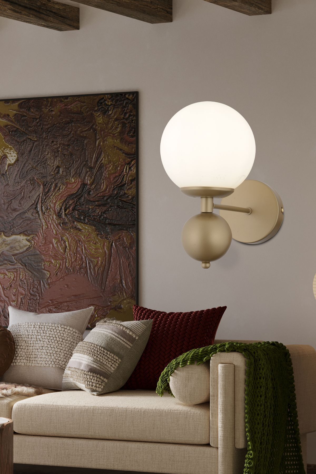 Apliqa Kuvars Tekli Eskitme Beyaz Camlı Modern Yatak Başı Salon Aplik