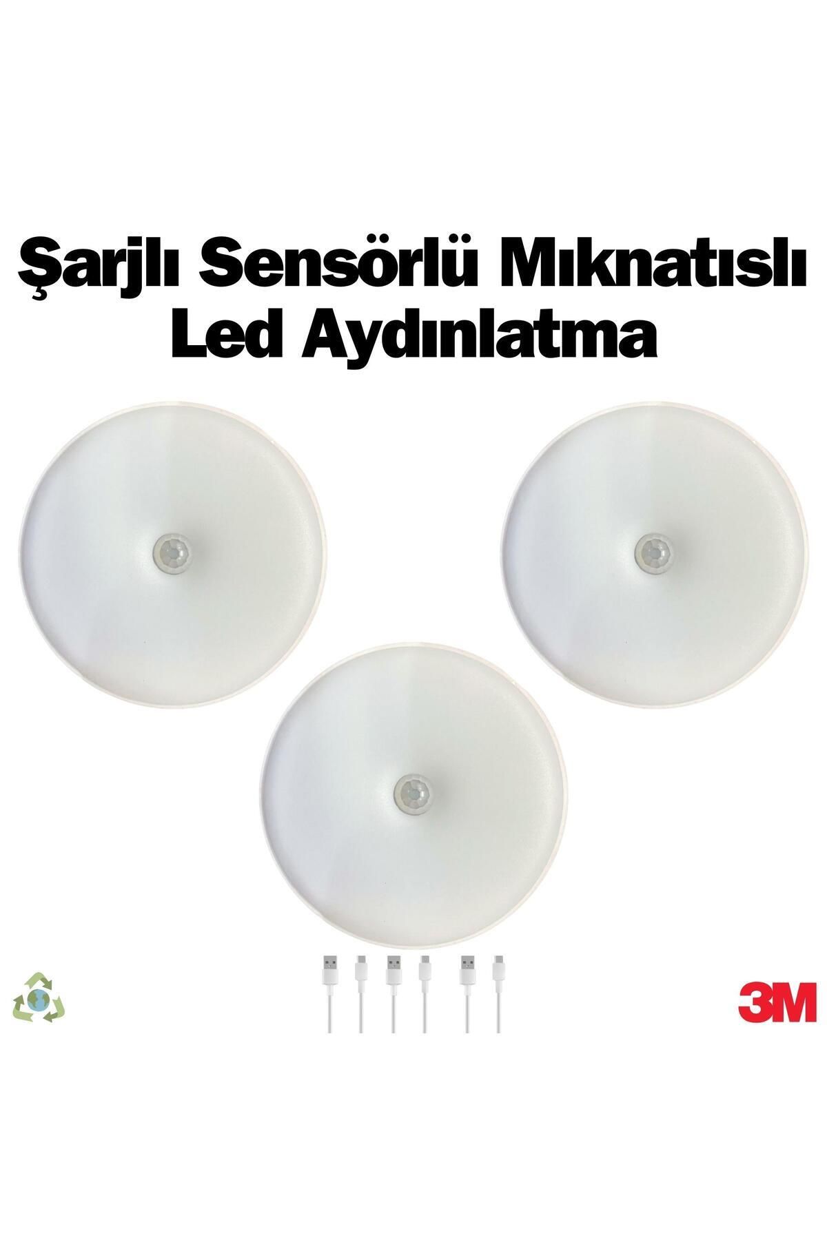 AmberLED 3 Adet Hareket Sensörlü Ledli Gece Lambası, Şarj Edilebilir, Ilık Günışığı, Dolap Içi Lamba