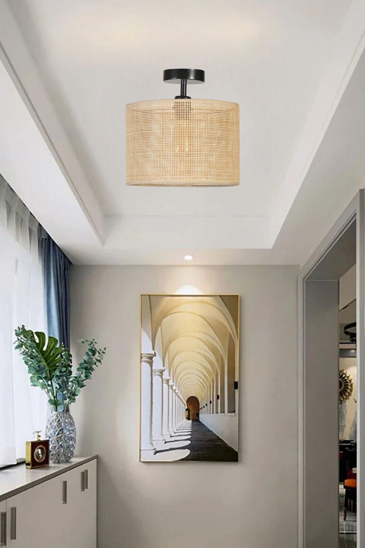 Lumexx ÖRGÜLÜ RATTAN ABAJURLU PLAFONYER AVİZE