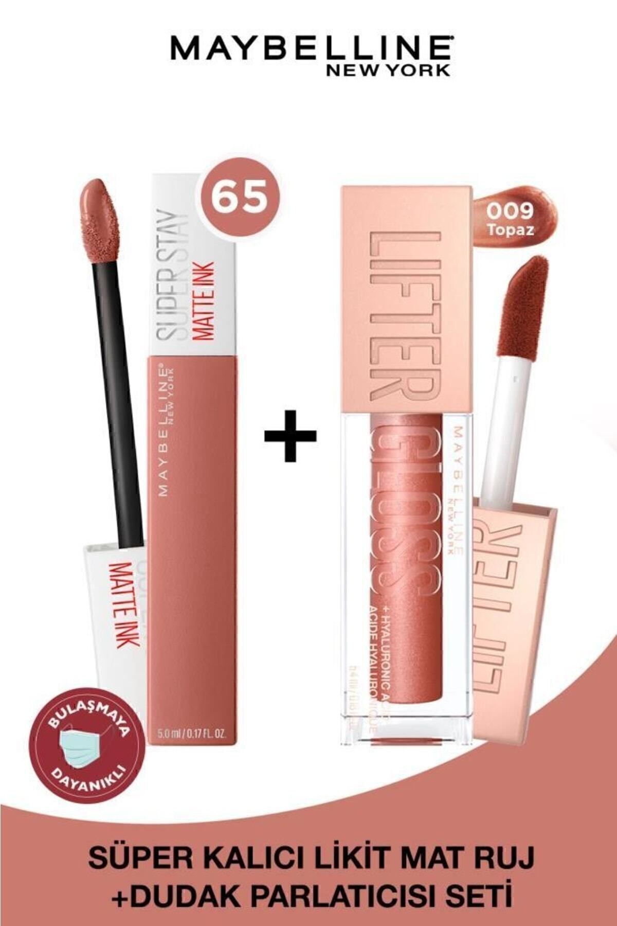 Maybelline New York Super Stay Matte Ink Likit Mat Ruj 65 Seductress & Lifter Gloss Dudak Parlatıcısı 009 Topaz