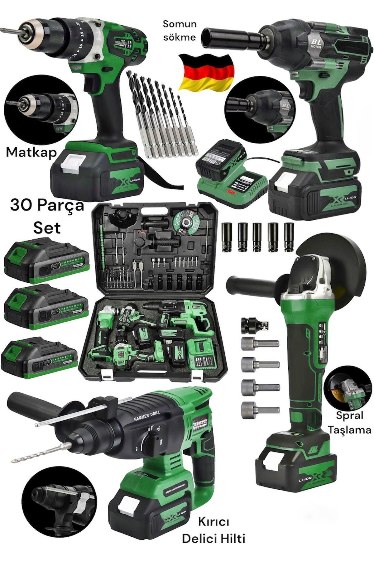 DYNAMİC MAX 4'lü Set 2-26 Şarjlı Hilti-şarjlı Taşlama-13mm Şarjlı Darbeli Matkap-şarjlı Somun Sıkma Makina Uçlar