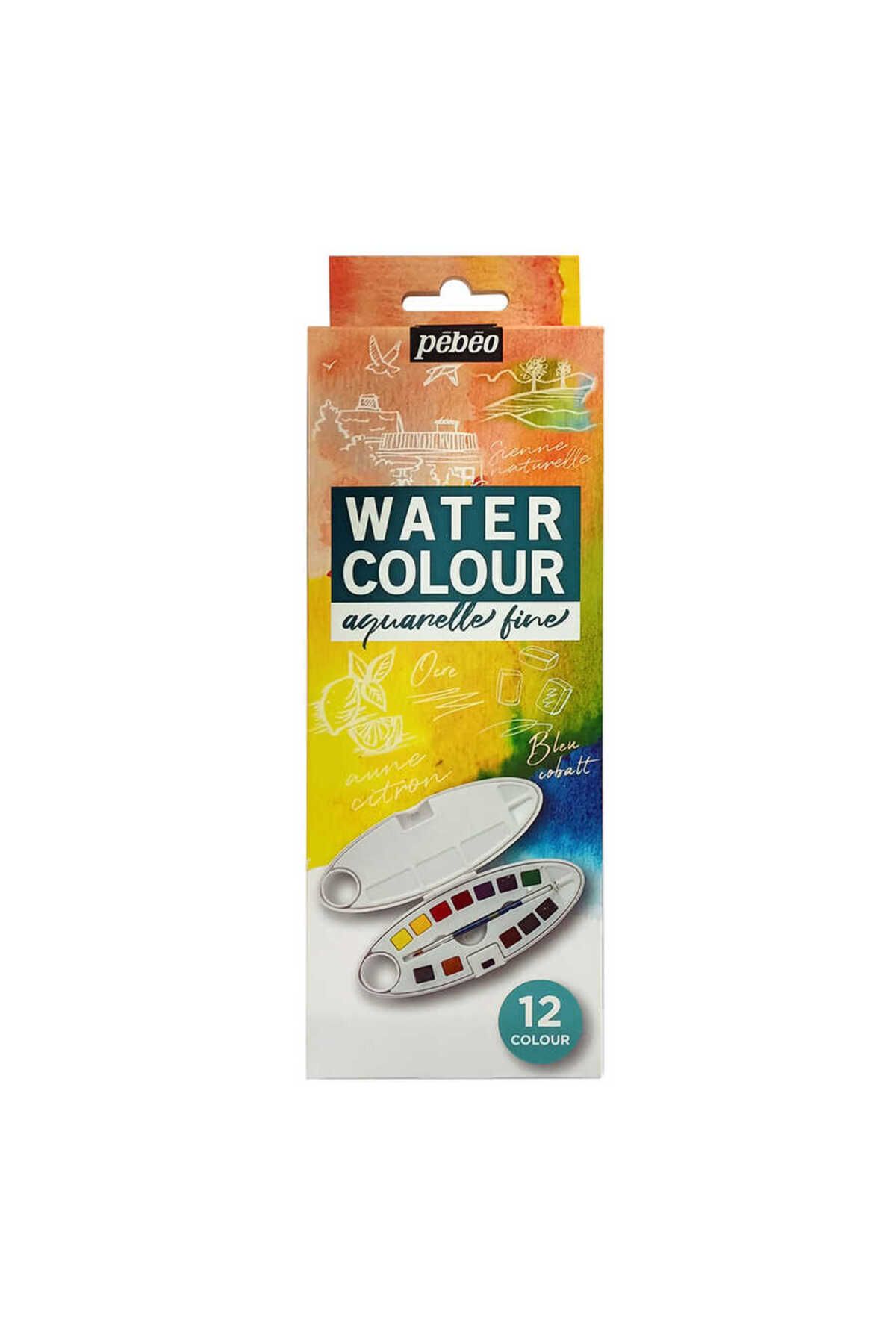 Pebeo Watercolor Oval Dizayn Aquarell 12Li Set Plastik Kutu