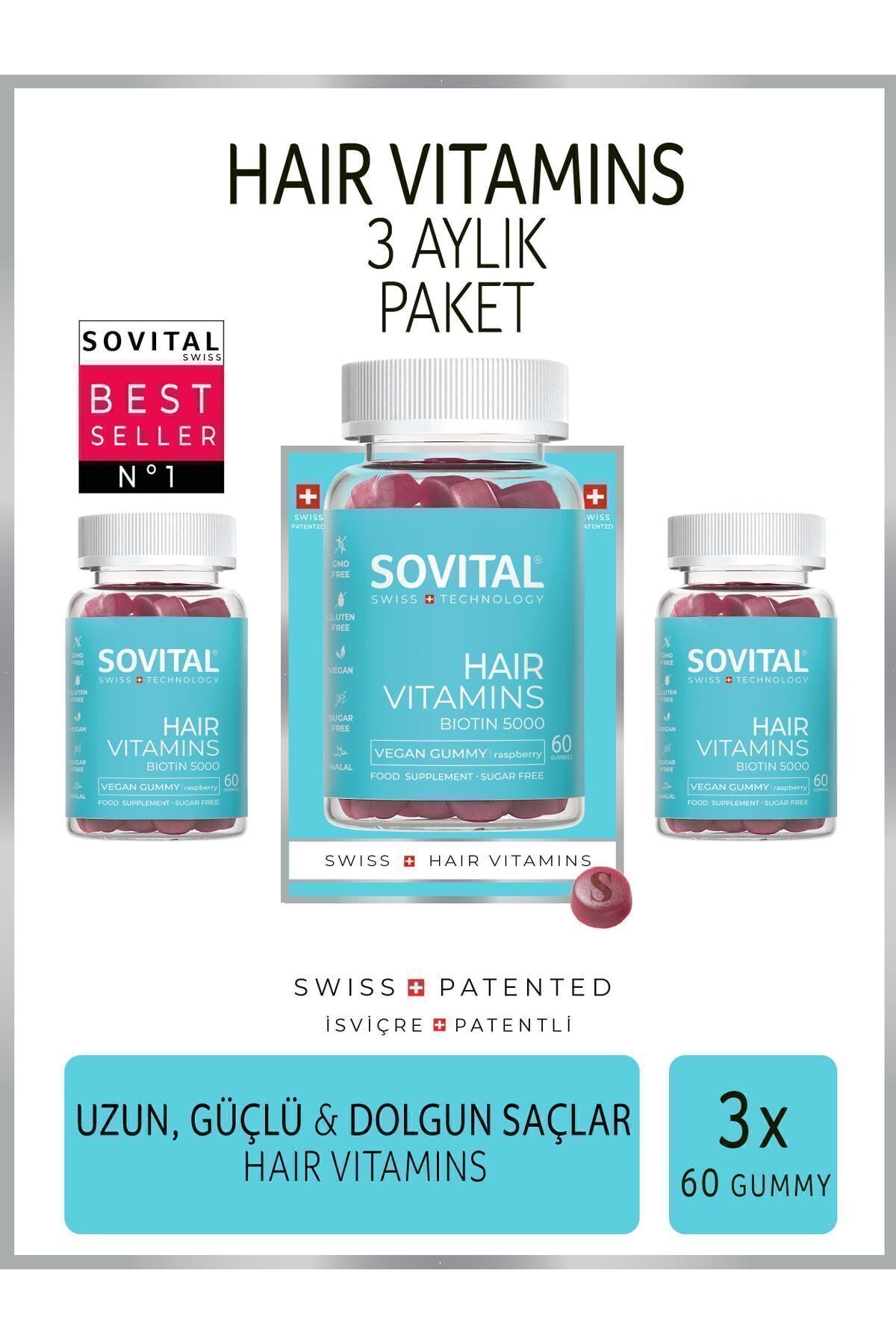 SOVITAL Hair Isviçre Patentli Saç Vitamini 3x60 Adet, 3 Aylık Paket