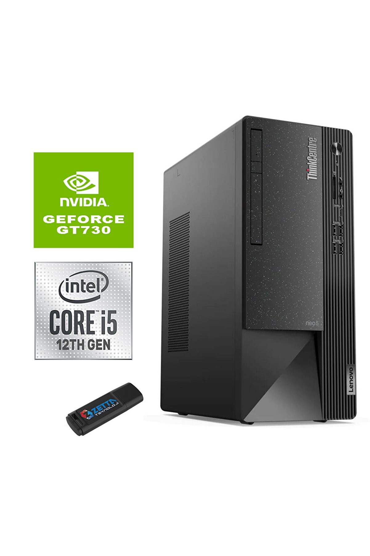 ThinkCentre neo 50T Gen4 İntel İ5 12400 16GB 256GB SSD 4GB/GT730 Freedos  12JB005DTRG706