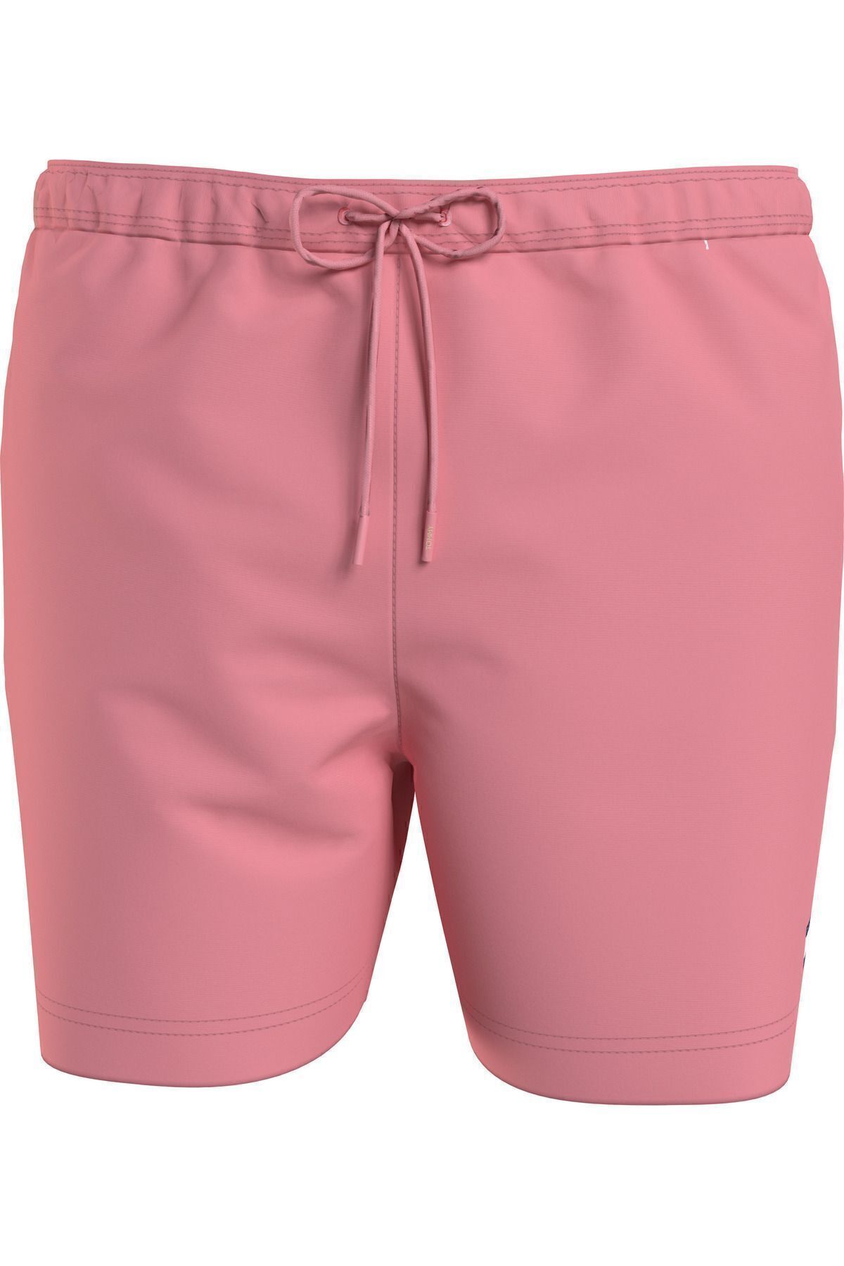 Tommy Hilfiger Erkek Marka Logolu Elastik Büzme İpli İki Yan Cepli Bir Arka Cepli File Astarlı Pembe1 Deniz Şortu U