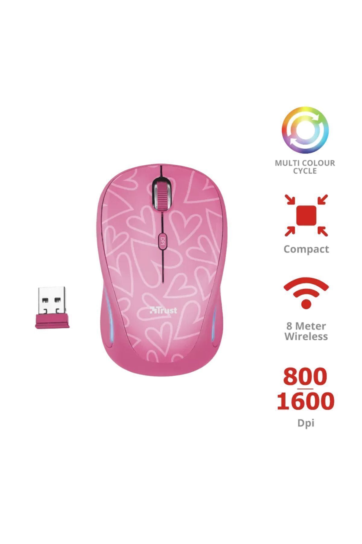 Trust 22336 Yvi Kablosuz Mouse,pembe