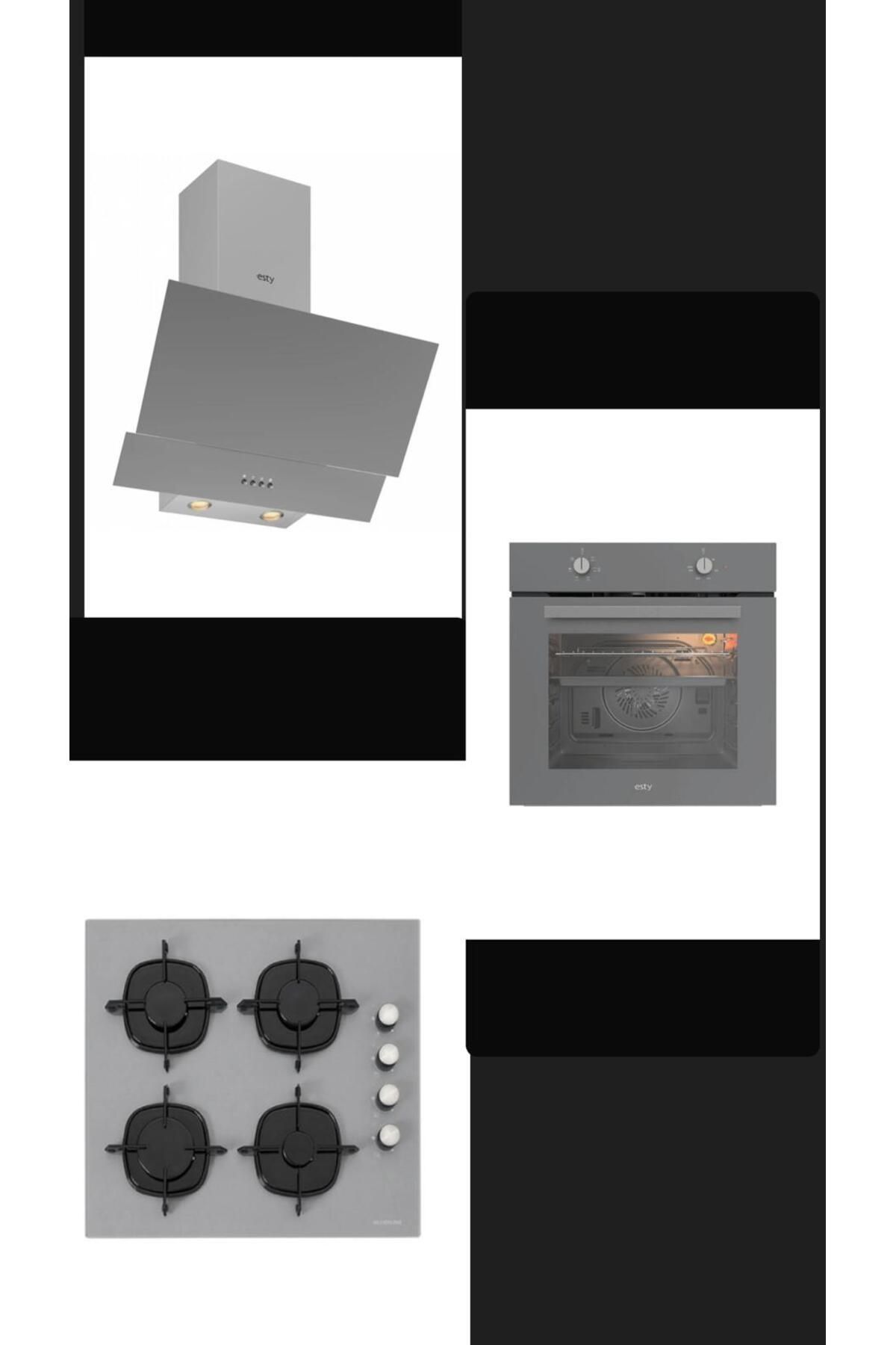 Esty Silverline- Turbo Fırın Resetli Davlumbaz Ankastre Set( 3480 Slv Cs5335s01 Aef6601s01)