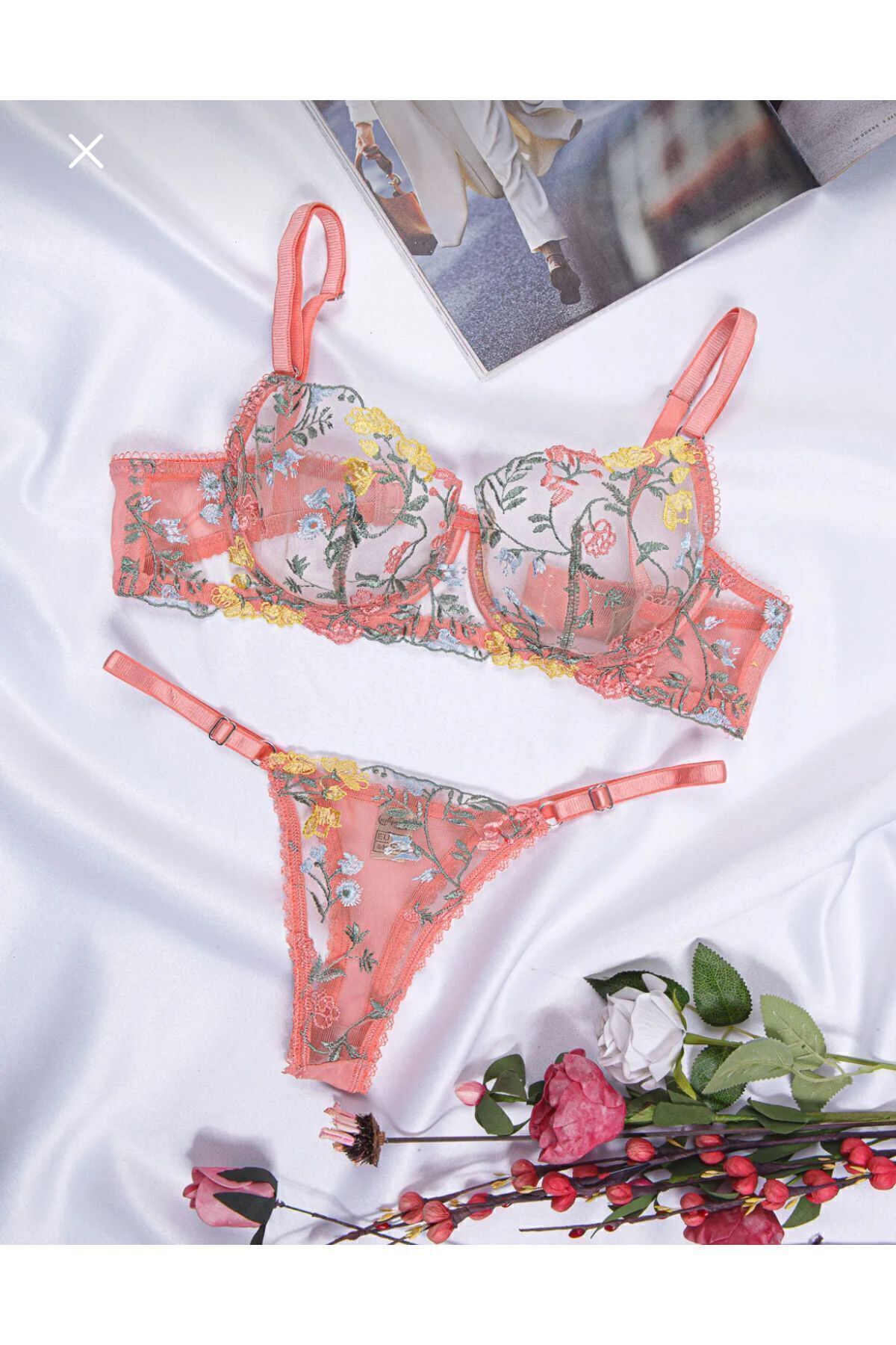 Genel Markalar Bralet Dantelli Takım Çiçekli Sütyen & Tanga