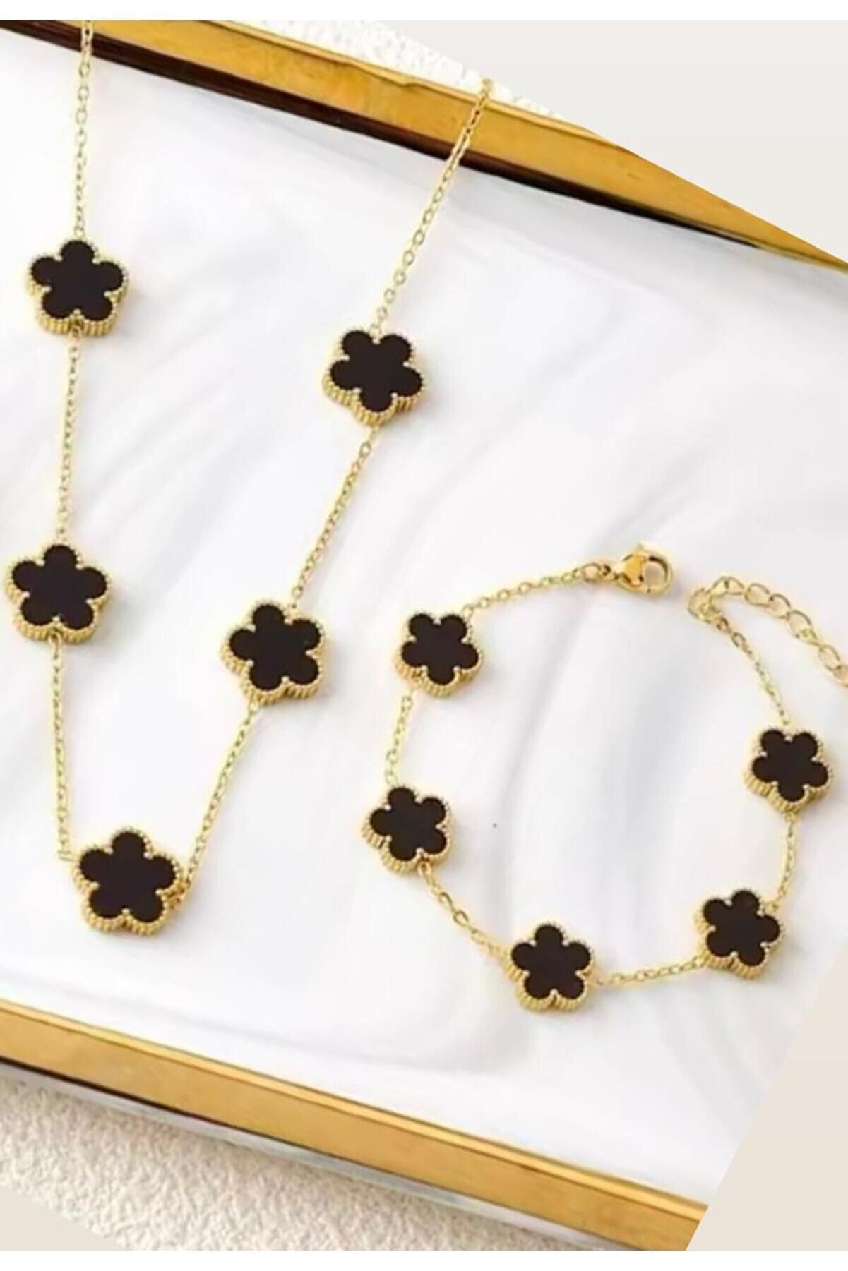 Dmr Accessoire Çelik Yonca Model Kolye Bileklik Seti