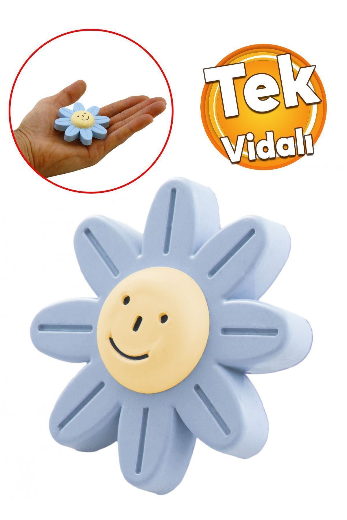 Badem10 Plastik Papatya Gülücüklü Mavi Çoçuk Odası Dolap Dolabı Kapak Kulpu Mobilya Mutfak Çekmece Kulbu