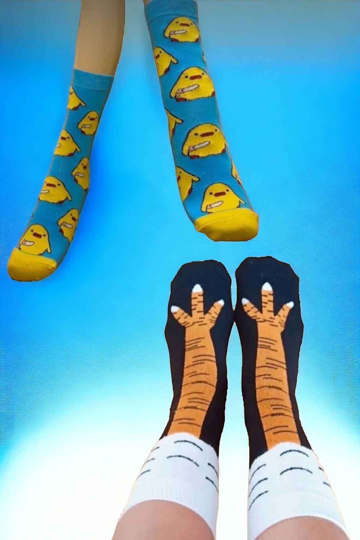 ZEYZEY MONKEY 2'li Tavuk Ayağı Ve Civciv Desen Çorap Seti (2 ÇİFT)