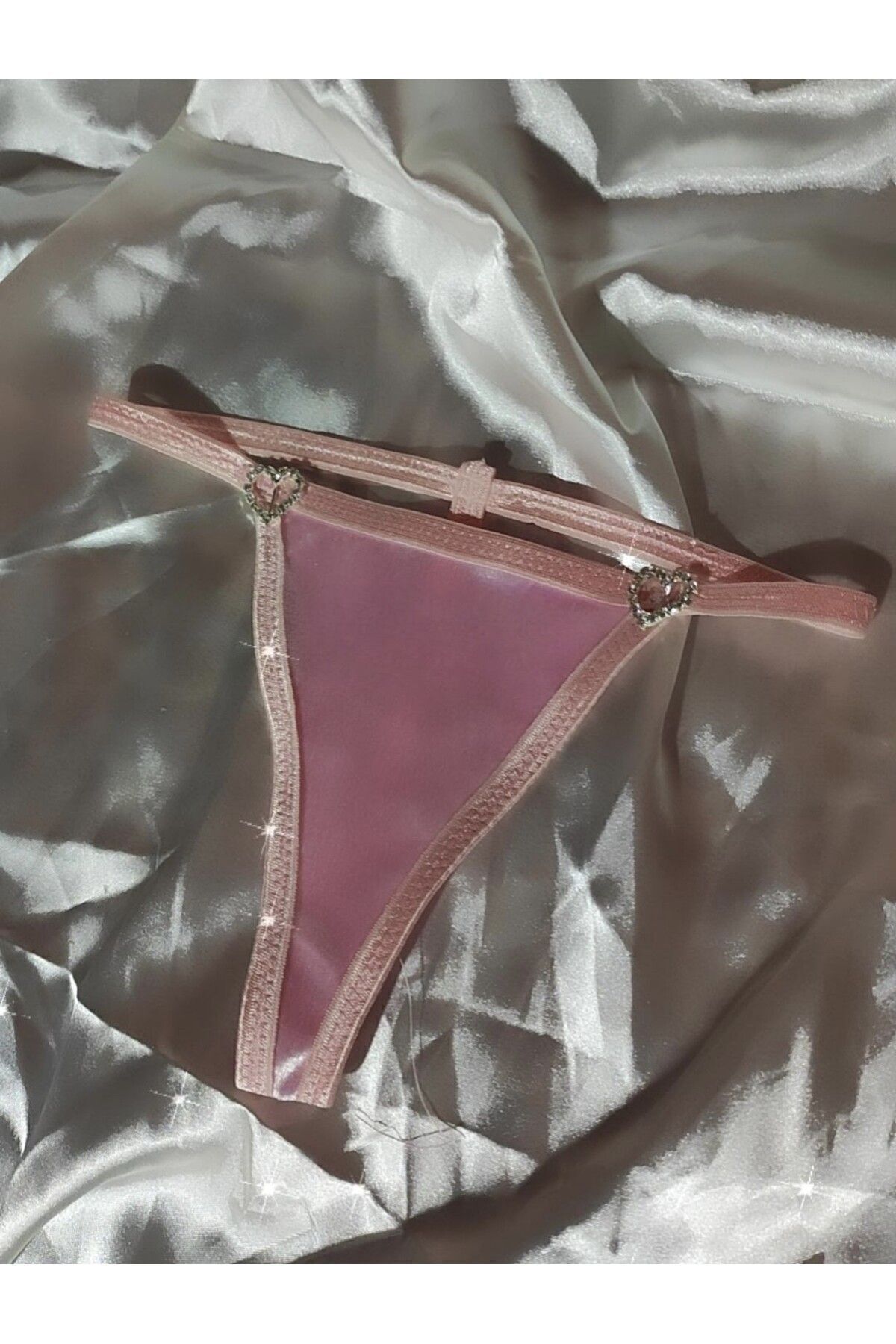 Lolipop Butik Taşlı Kalpli Kadife T-String Model Tanga