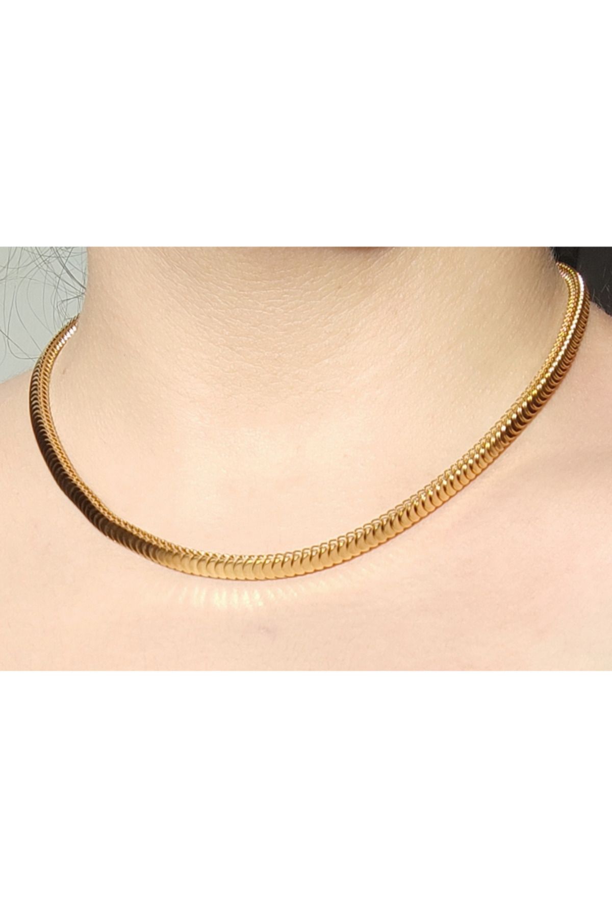 BEGİNSARF GOLD RENK ÇELİK YILAN DERİSİ KOLYE