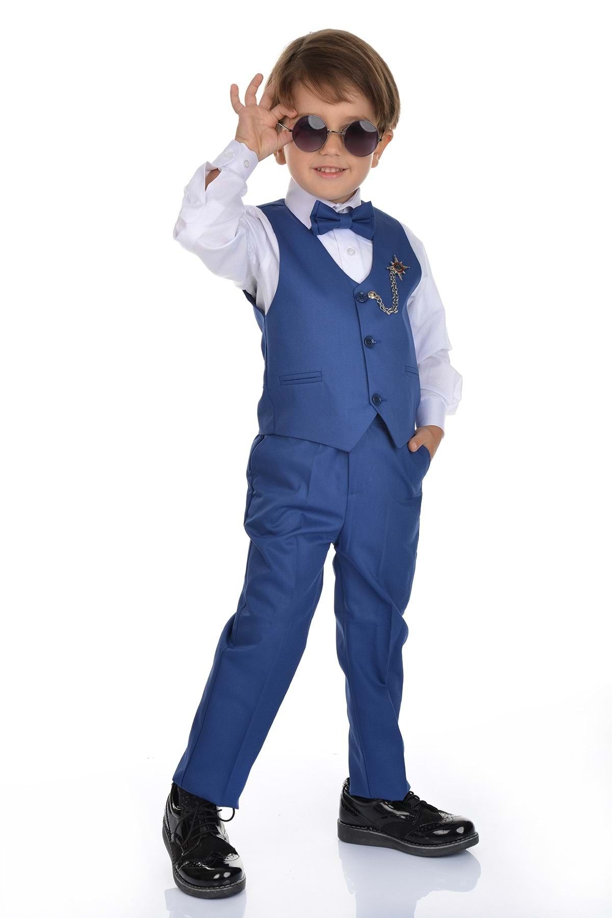 Mnk Yelekli Smokin Erkek Çocuk Takım 0273 Indigo