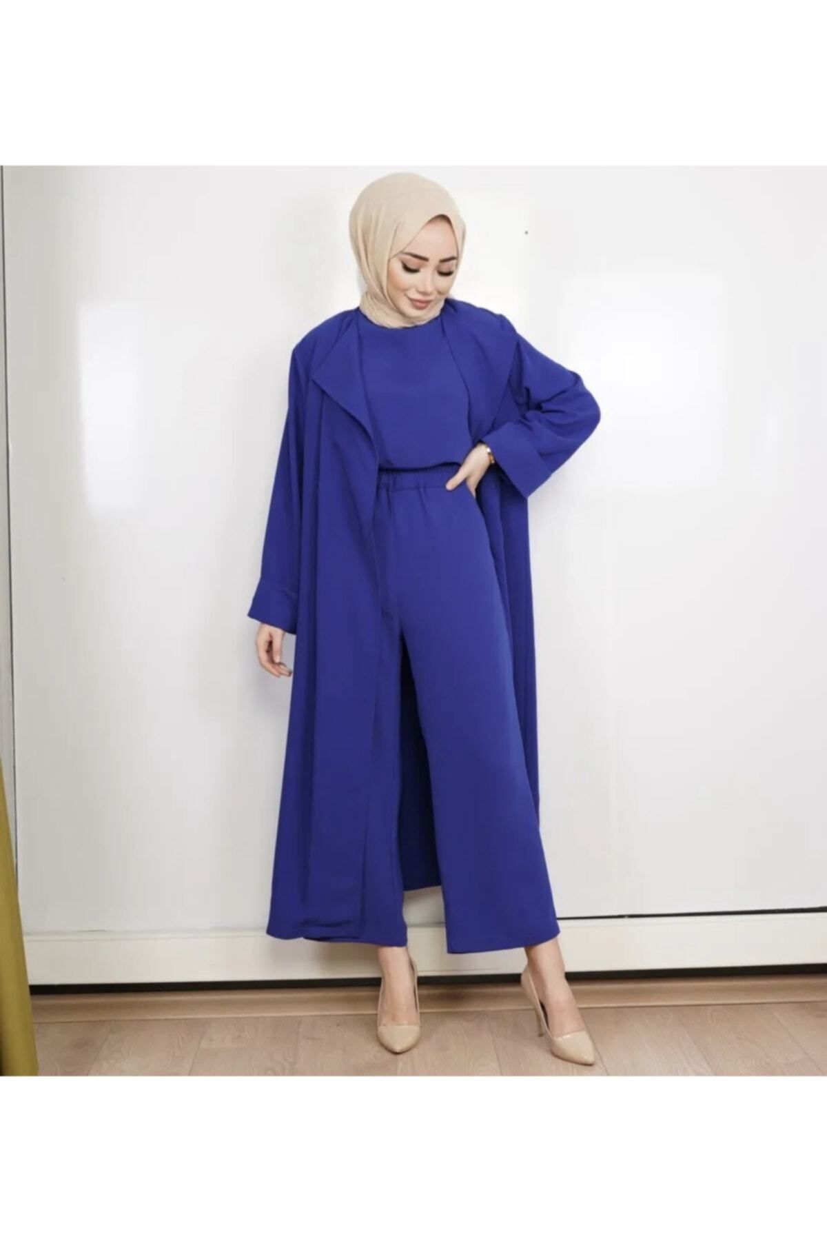 Milenastyle Saks Mavisi 3’lü Tesettür Takım