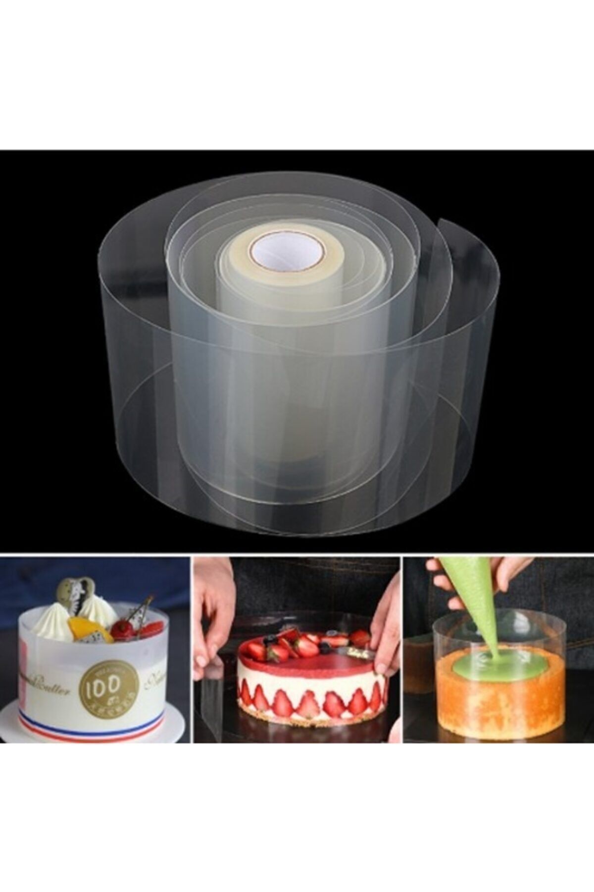 Gusto Şeffaf Desensiz Pasta Yan Dekor Film Jelatin-krema Tutucu Transfer Jelatin 7 Cm - 25 Mt
