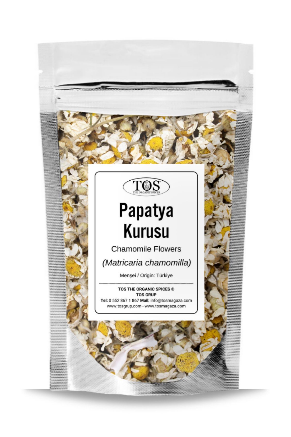 TOS The Organic Spices Papatya Kurusu 50 gr (1. KALİTE) Matricaria Chamomilla / Chamomile Flowers, Papatya Çayı