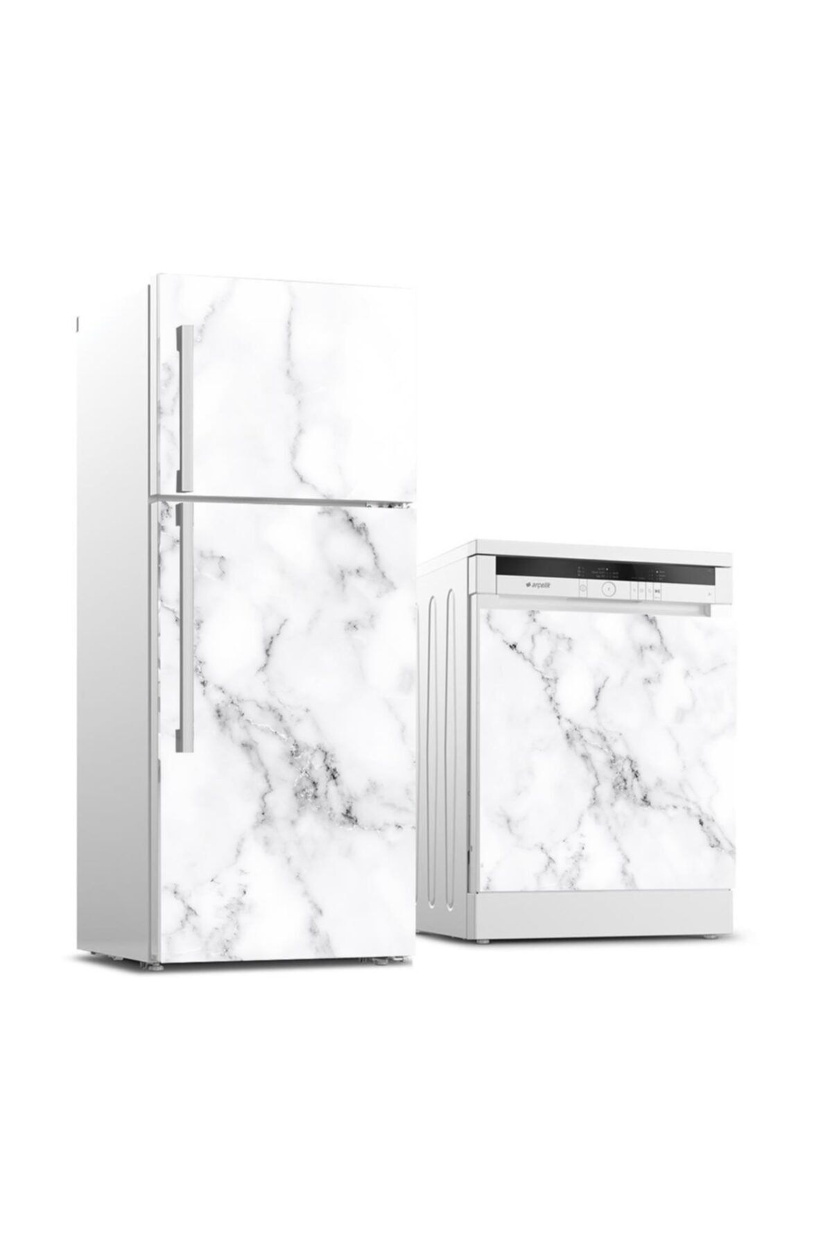 StickerArt Buzdolabı Ve Bulaşık Makinası Beyaz Eşya Sticker Kaplama Beyaz Mermer Nature