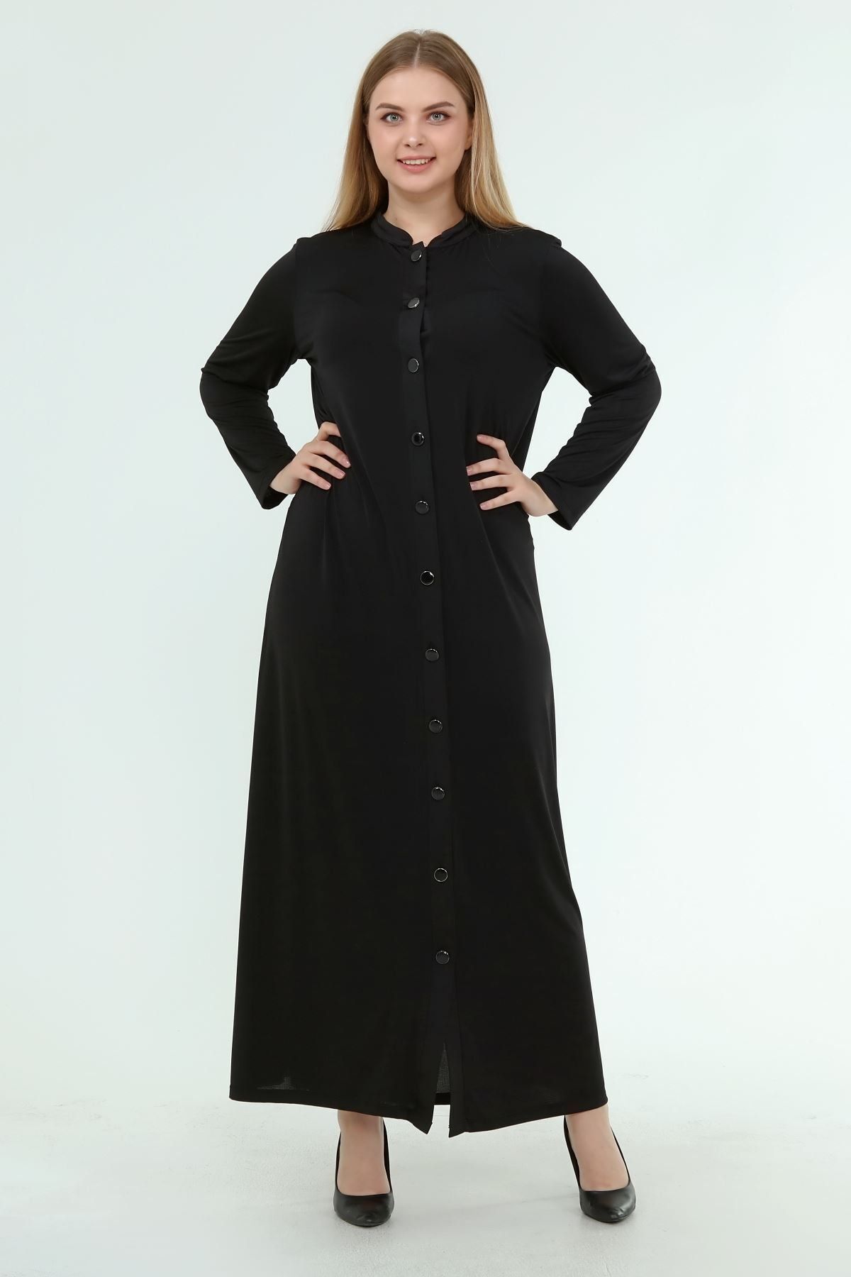 Modayız Kadın Siyah Uzun Düğmeli Elbise A1-4054