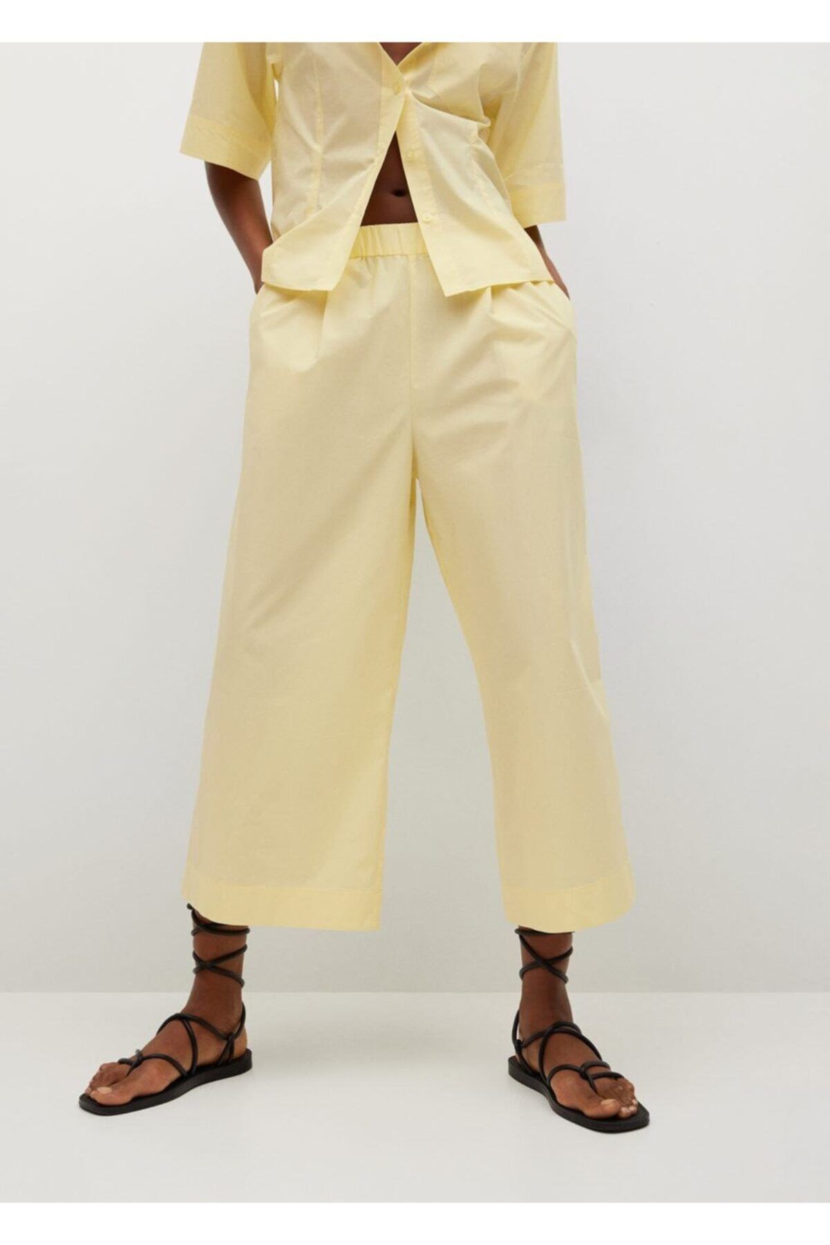 MANGO Kadın Pastel Sarı Pamuklu Pantolon Etek