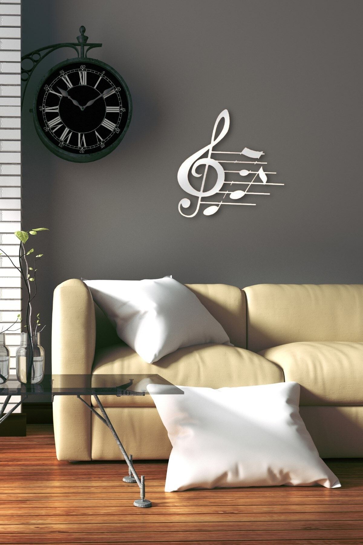 NT Handmade Beyaz Ahşap Sol Anahtarı Duvar Dekoru - Salon Oturma Yatak Odası Ofis Için 35x35cm Tablo
