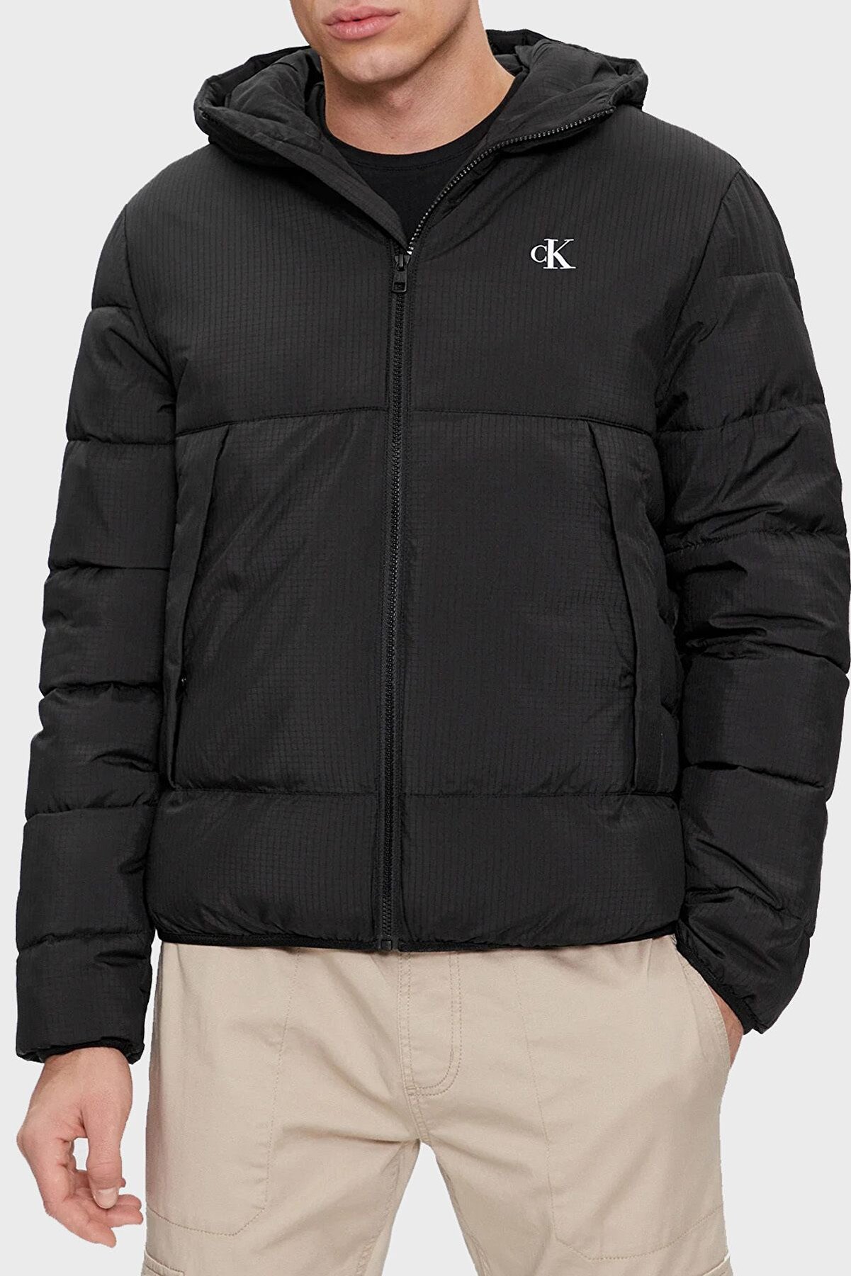 Calvin Klein Logo Hooded Regular Fit Coat J30J324655BEH Men's COAT J30J324655 BEH