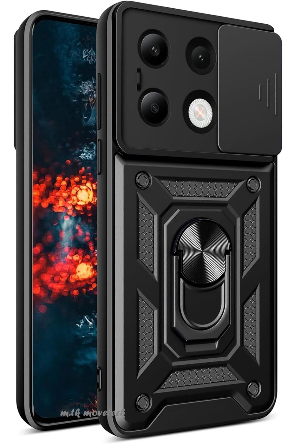 m.tk moveteck Xiaomi Redmi Note 13 Pro 4g Kılıf Kamera Korumalı Sürgülü Yüzüklü Armor Military Tank Kızaklı Kapak