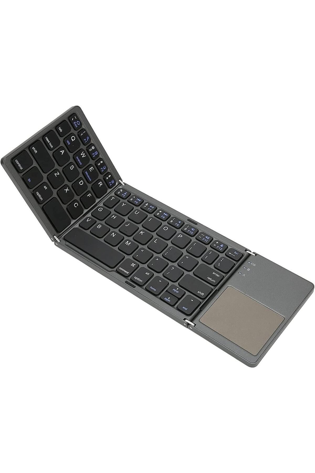 TahTicMer Tüm Cihazlara Uyumlu Katlanabilir Bluetooth Touchpad Klavye Taşınabilir Şarjlı Metal Ultra Ince