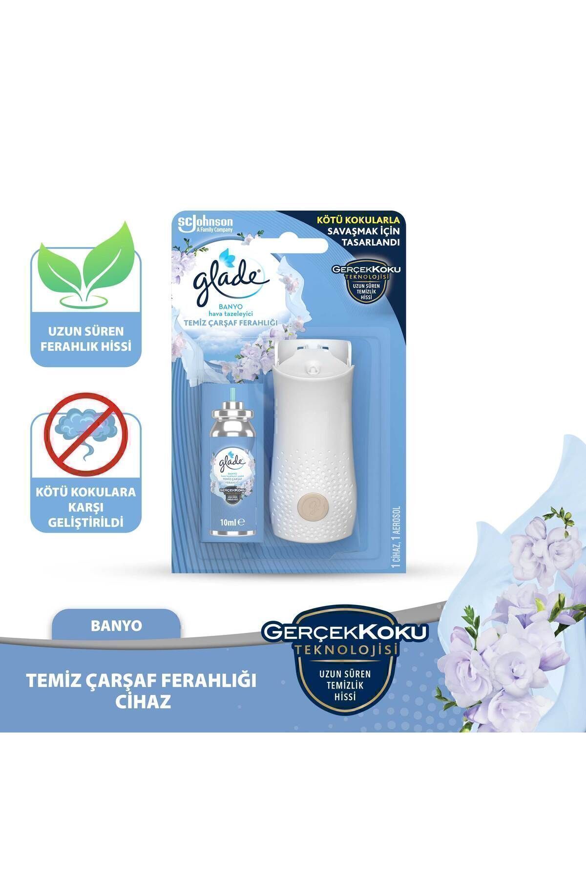 Glade Banyo Hava Tazeleyici Cihaz Ve Yedek Temiz Çarşaf Ferahlığı, 10 ml