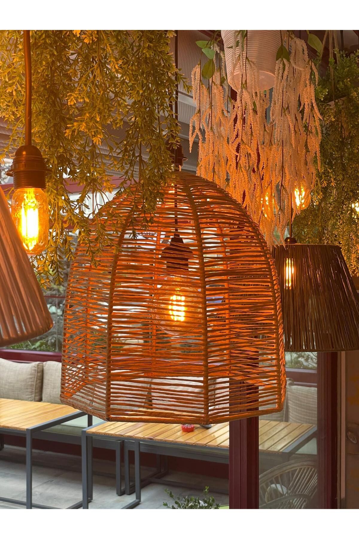 MDZN Kafes 40x45 Hasır Avize Bohem Avize Jüt Avize Oda Mutfak Salon Avize Restoran Kafe Avize