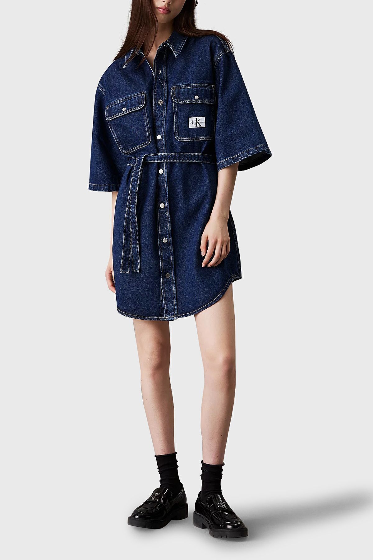 Calvin Klein Gömlek Yaka Regular Fit Denim Elbise J20J2247481BJ  ELBİSE J20J224748 1BJ