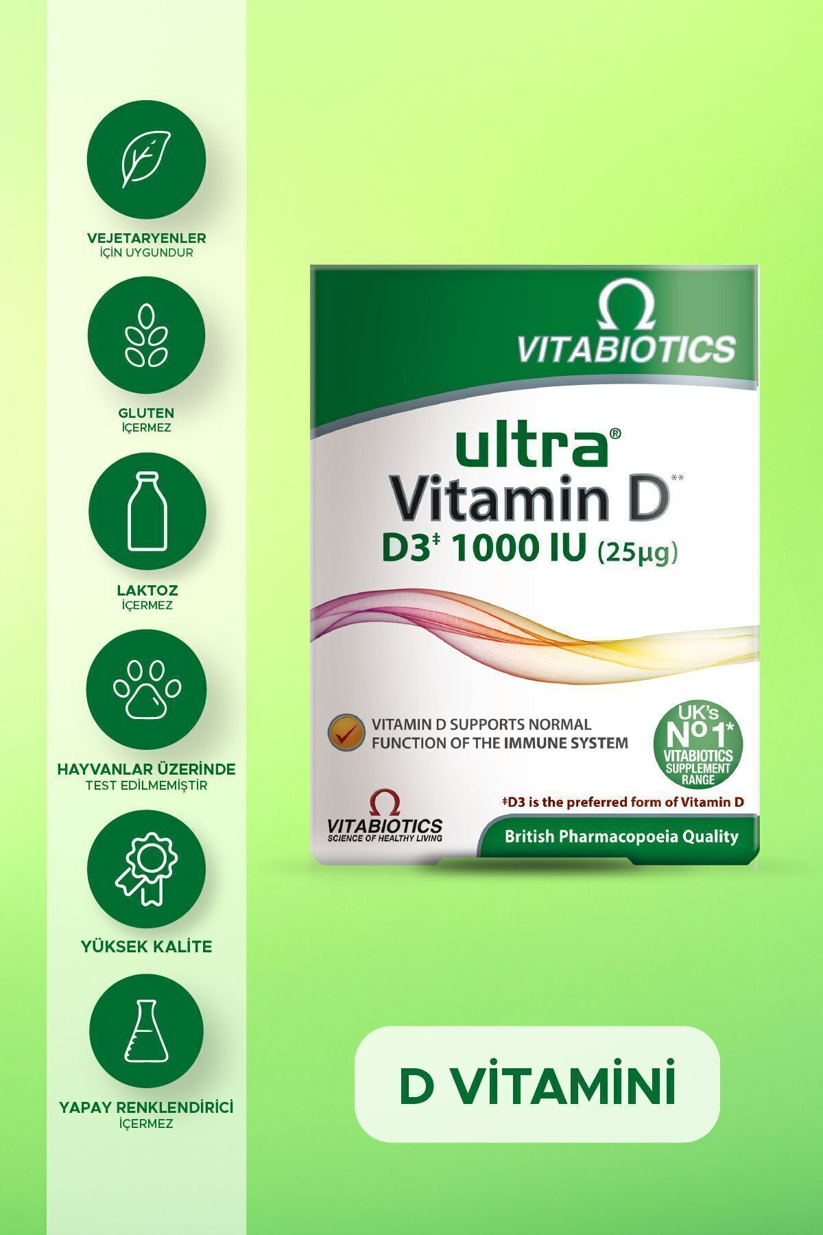 Vitabiotics Ultra Vitamin D 1000 IU D3 Vitamini İçeren Takviye Edici Gıda 96 Tablet
