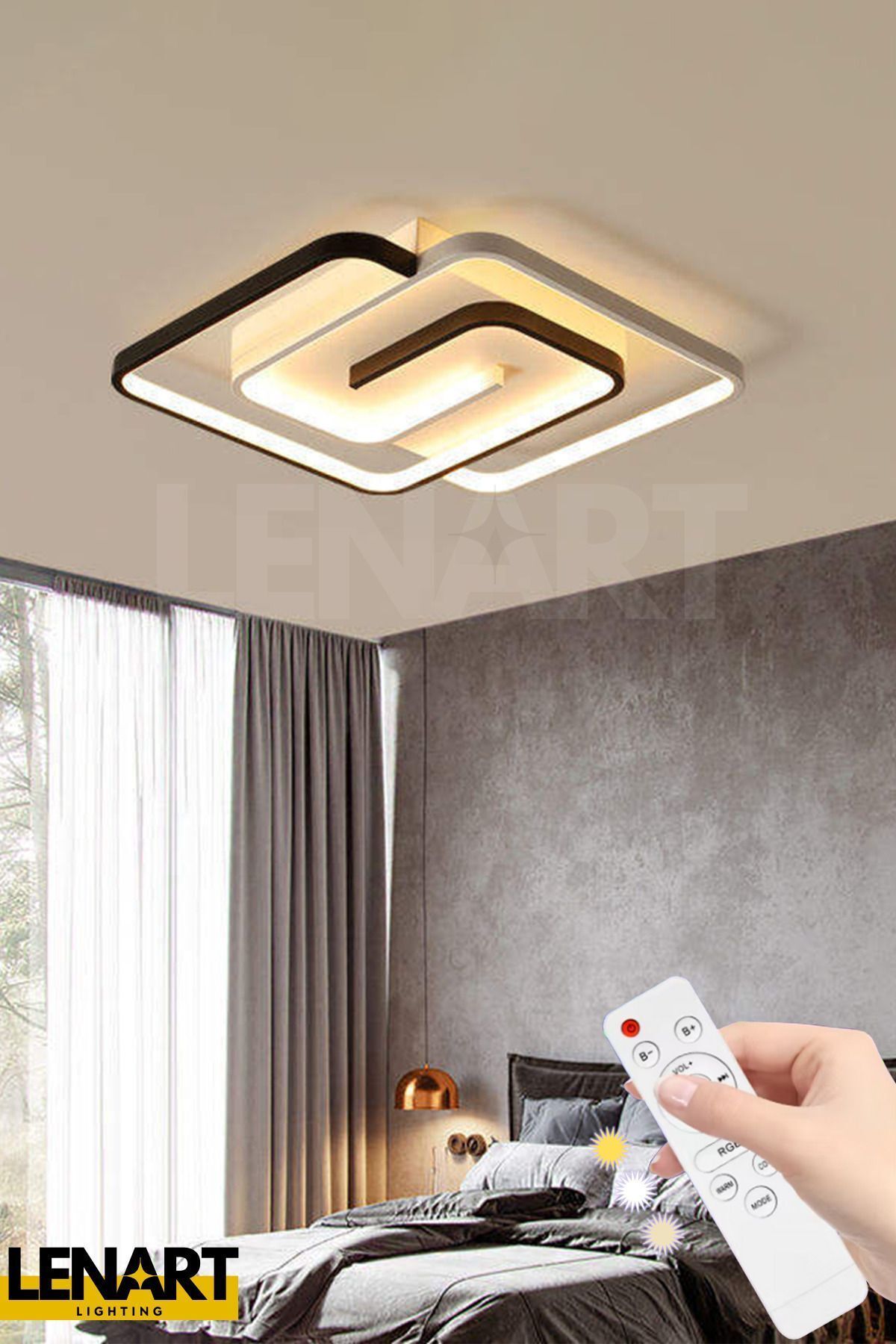 Lenart Lighting Labirent Model Tavan Led Avize, 3 Renkli Led Avize, Kumandalı Avize