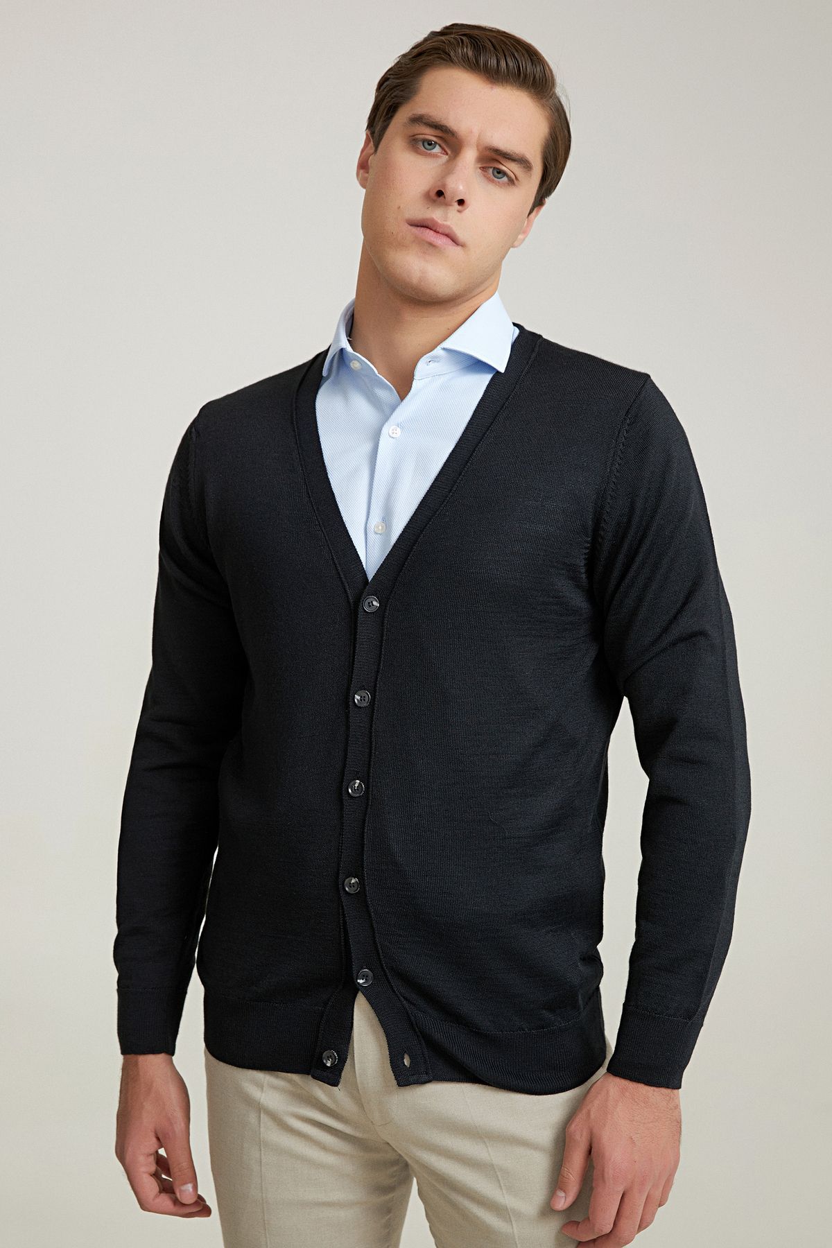 D'S Damat Regular Fit Siyah Düz Örgü Hirka