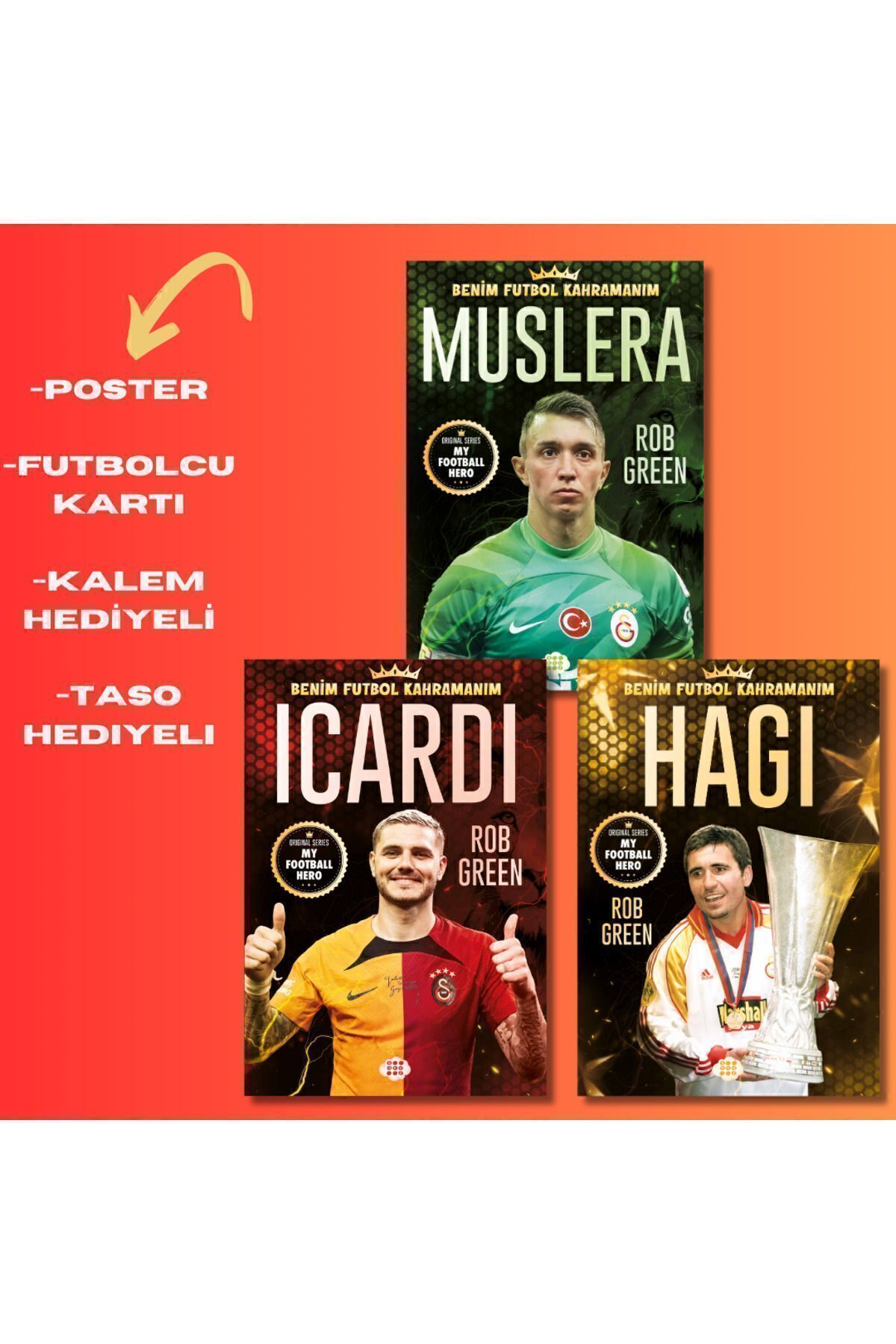 Dokuz Yayınları Galatasaray Efsaneleri (3 Kitap) Hagi, İcardi, Muslera, Hediyeli, Dokuz Yayınları