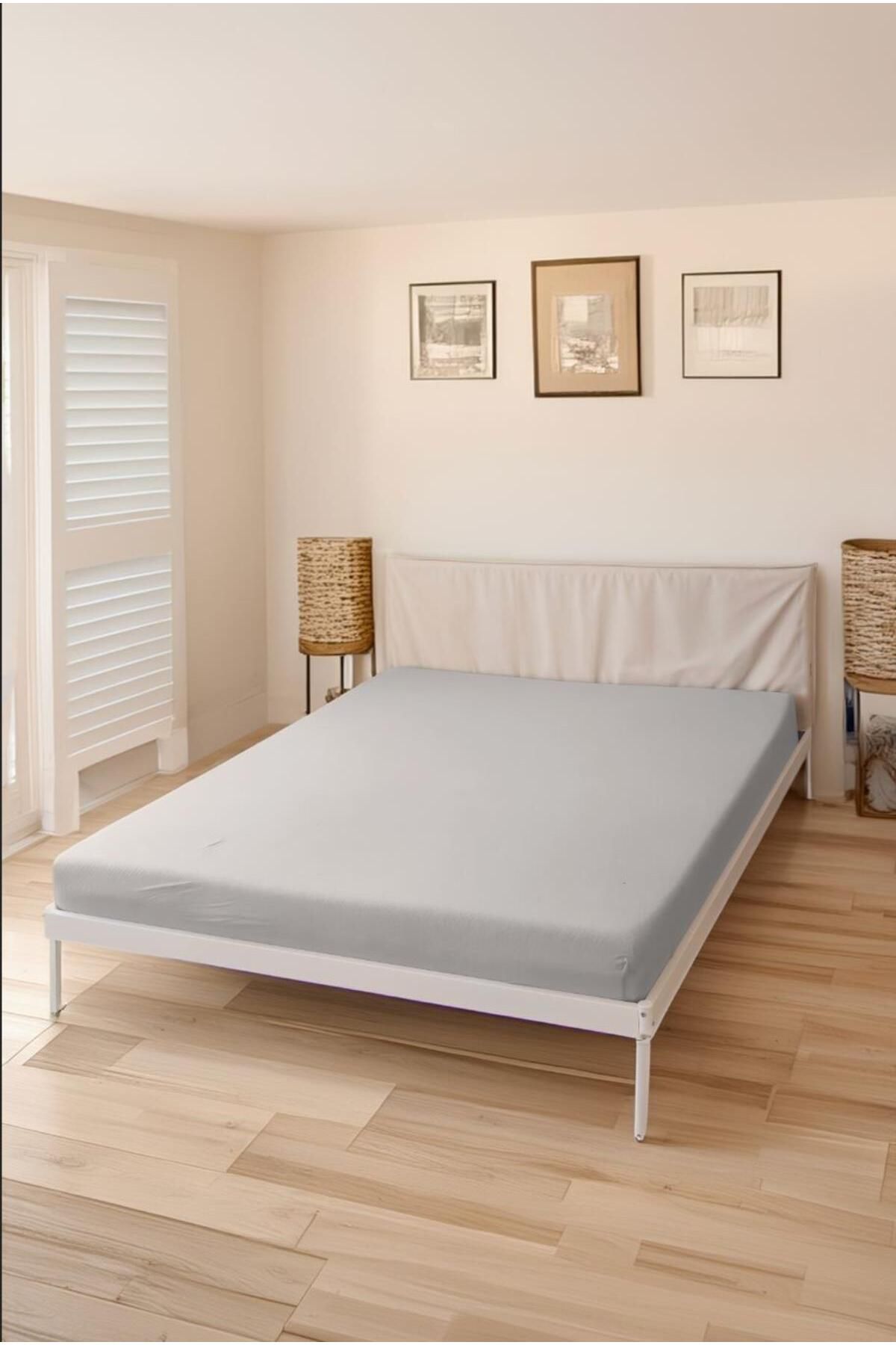 MODA HOME Lastikli Pamuk Penye Çarşaf Gri 180x200 Littlekingsize