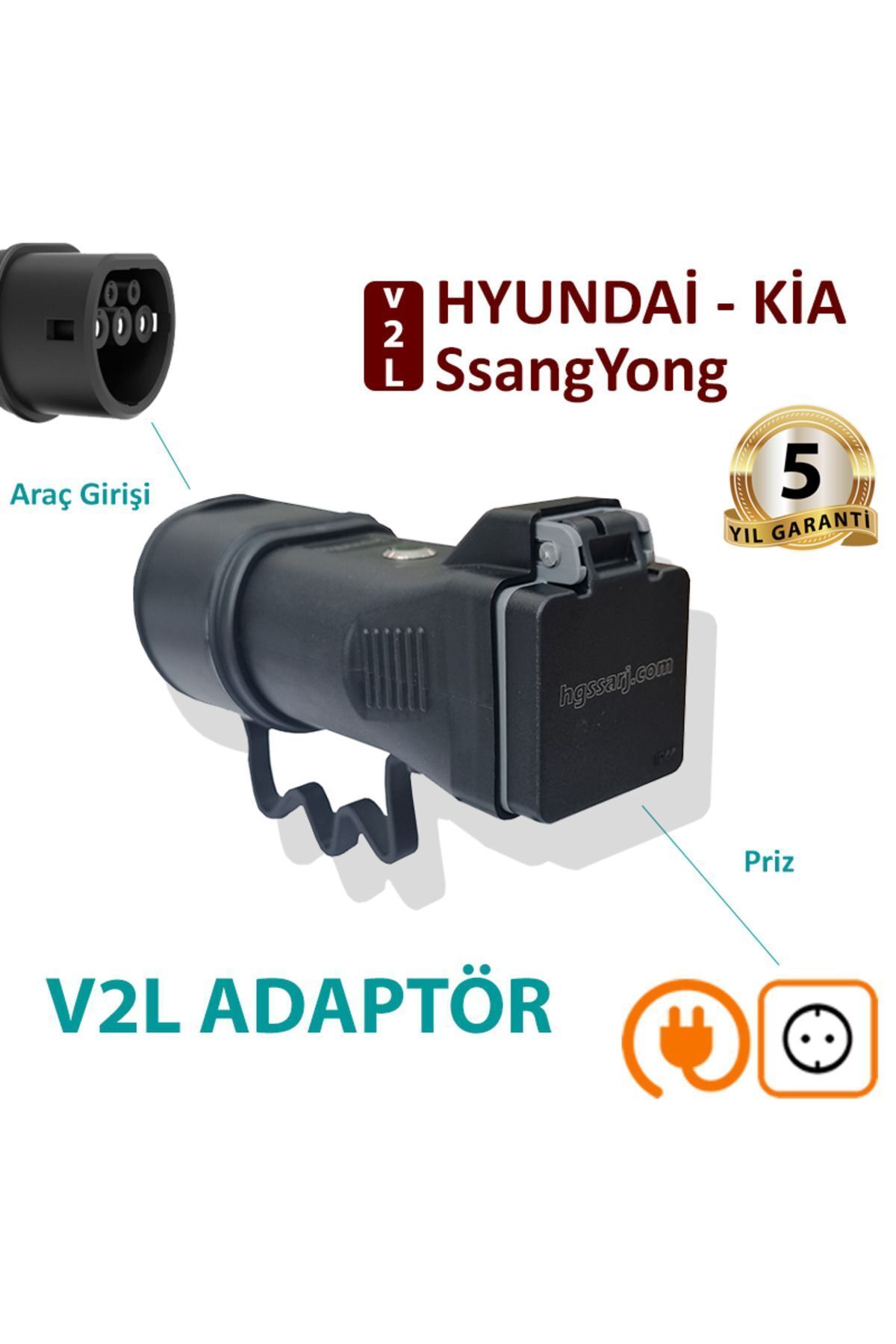 hgsşarj Hyundai, Kia, Ssangyong V2L Tekli Adaptör, Elektrikli Aracınıza 220V Ev Tipi Priz İmkanı