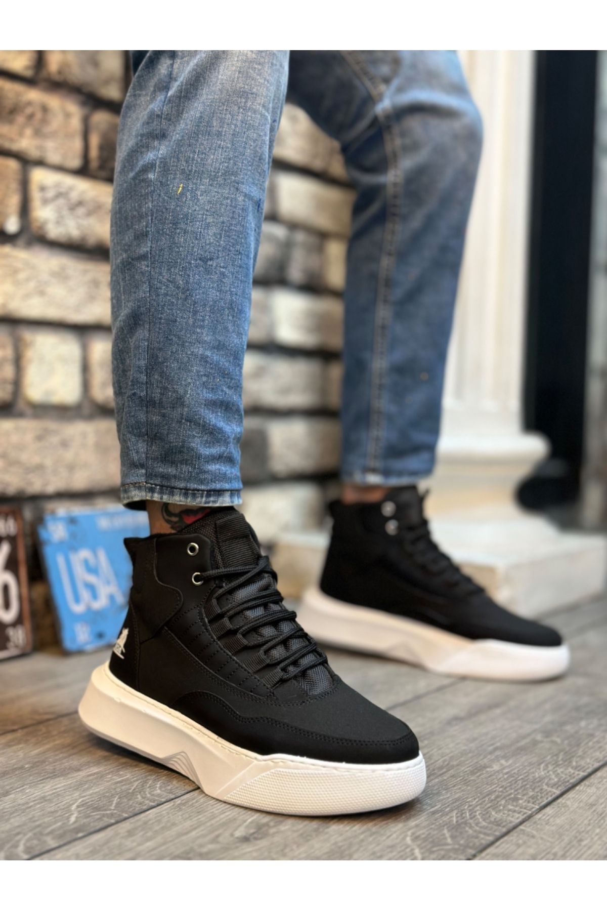 BOA BA0318 Bağcıklı Erkek Yüksek Taban Beyaz Taban Spor Bot
