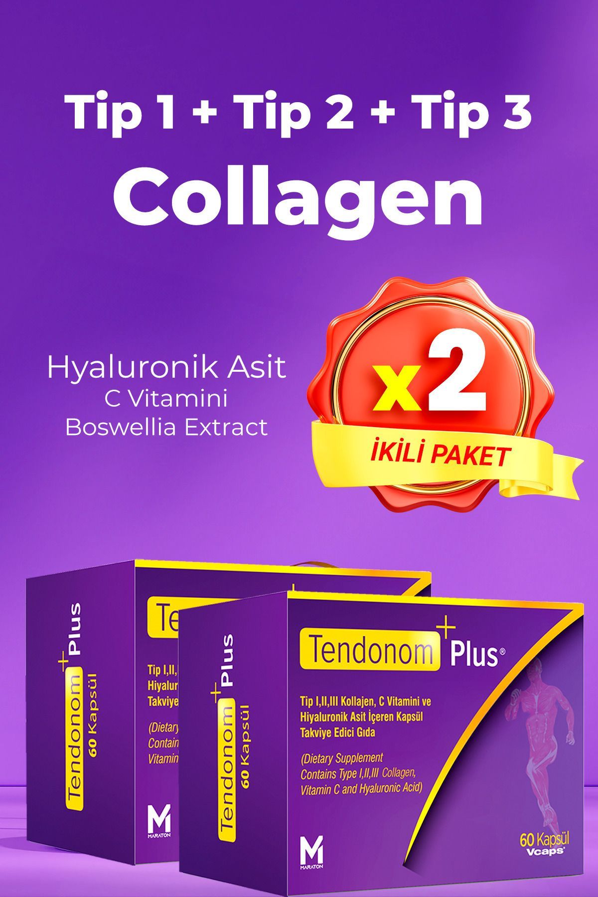 Tendonom Plus Tip 1-2-3 Kollajen Hiyalüronik Asit 60 Kapsül X 2 Adet