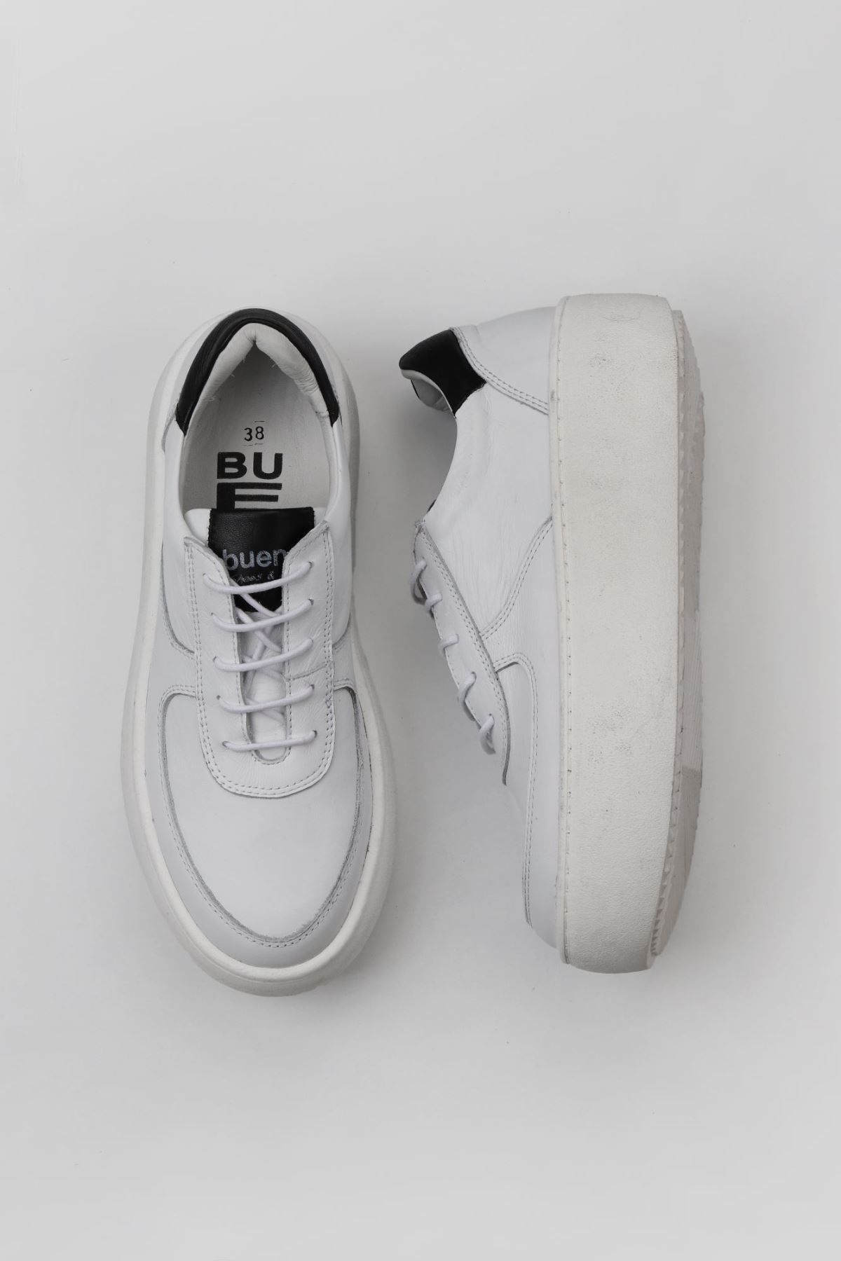 Bueno Shoes Beyaz Siyah Deri Kadın Sneakers 01wv5501